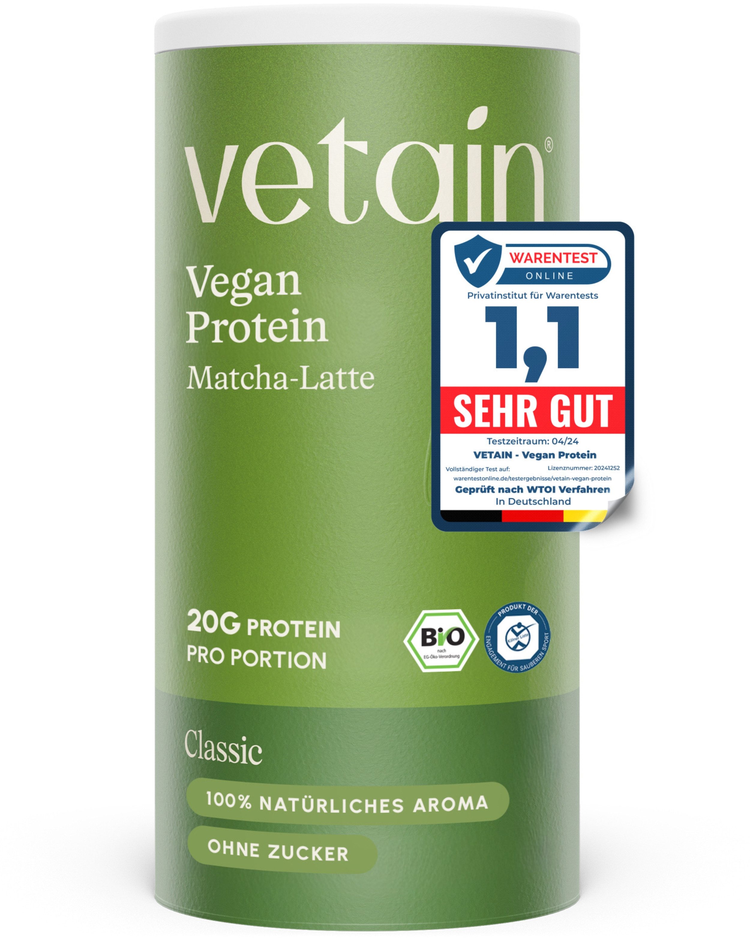 VETAIN Protein Pulver Vegan - Bio Protein Pulver, 540 g, Fermentiertes Erbsenprotein, ohne Stevia, Sucralose & Aspartam