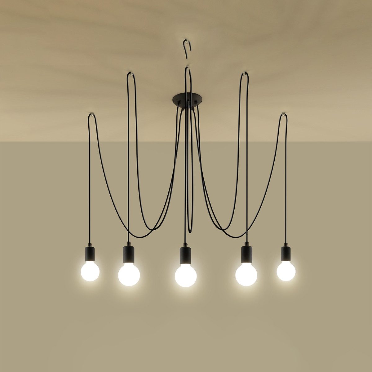 SOLLUX lighting Kronleuchter Kronleuchter Edison 5 Schwarz, Nicht enthalten