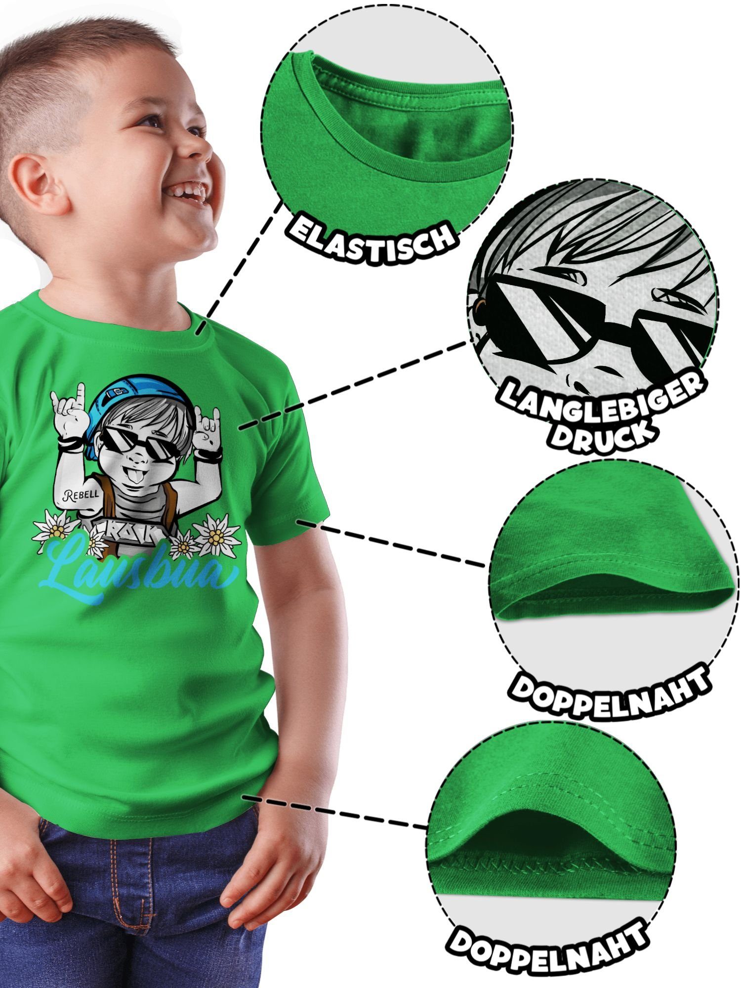 Shirtracer Oktoberfest Mode - Grün Outfit T-Shirt 2 Kinder Lausbua blau für