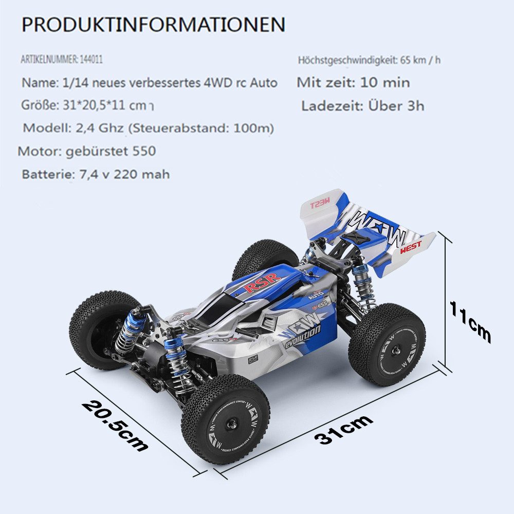 Insma RC-Auto 2,4GHz Ferngesteuertes Auto 4WD 65km/h 1:14, Offroad RC drift Metallchassis Ferngesteuerte Truck mit 1 Akku