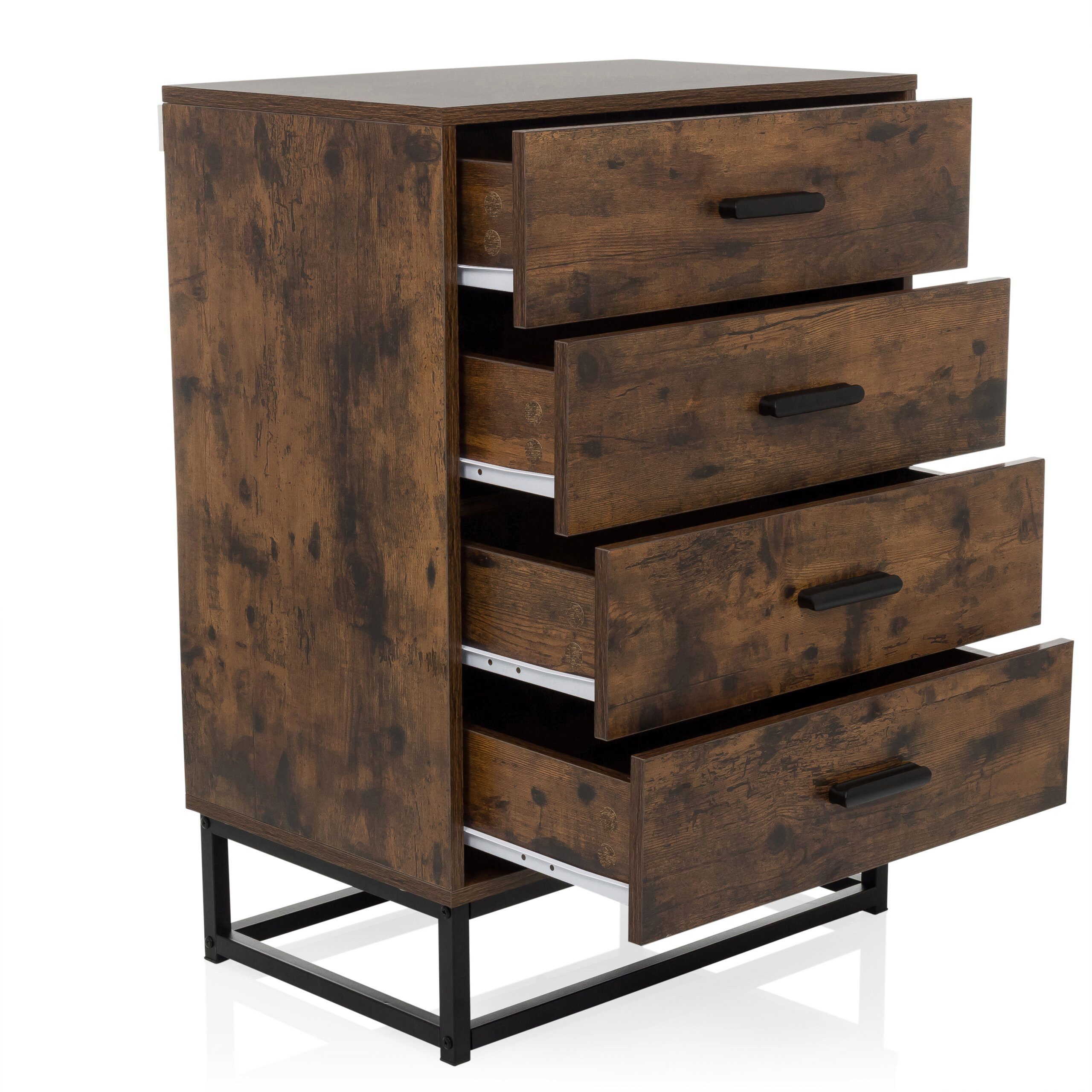 hjh LIVING Kommode VINSTRA Sideboard H/B/T: 83.5 x 60.0 x 38.5 cm, Schubladenkommode Highboard mit 4 Schubladen im Retro-Industrial-Stil