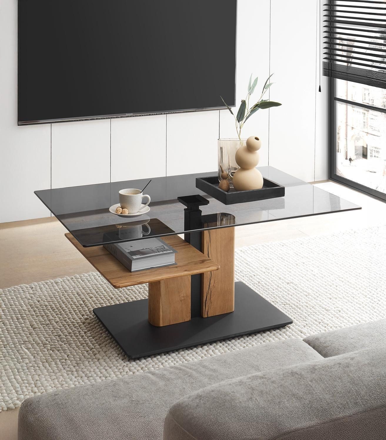 Couchtisch DALKOR, Braun, Grau, Schwarz, Glasplatte, günstig online kaufen