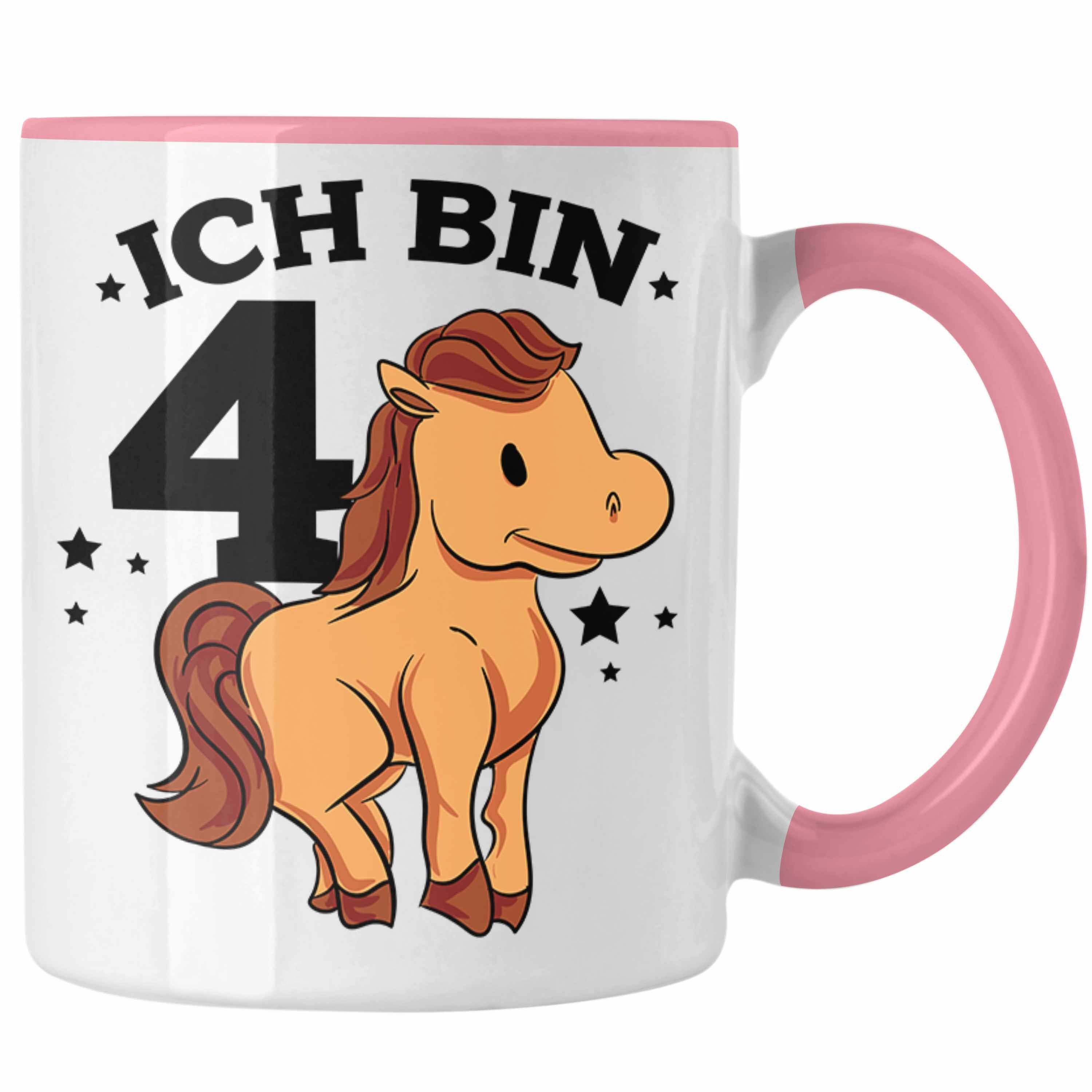 Trendation Tasse Lustige Tasse 4. Geburtstag für Mädchen Pferde-Motiv Pferdefans Reiter Rosa