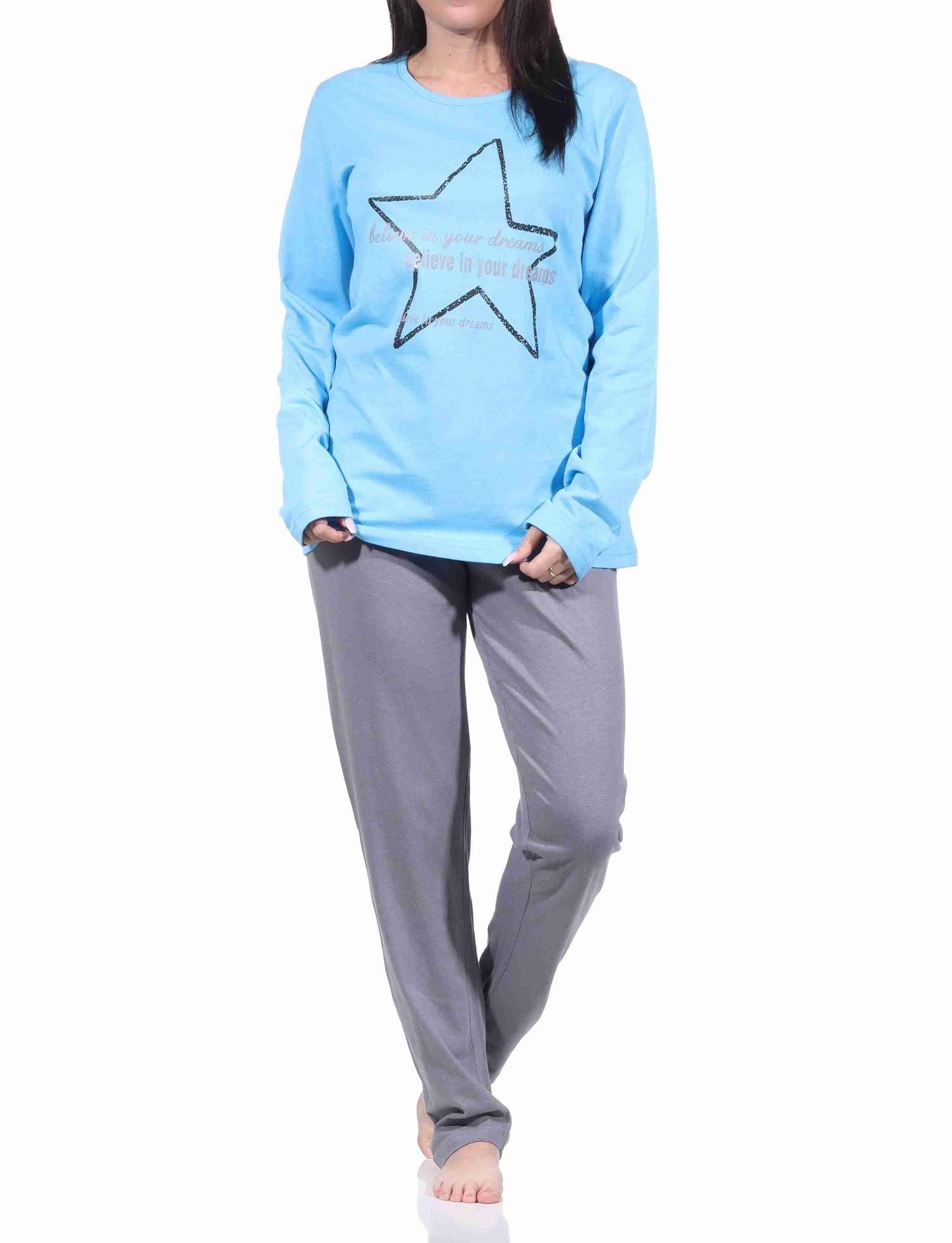 RELAX by Normann Pyjama Damen Pyjama langarm Schlafanzug in Sterne Optik - 212 10 901