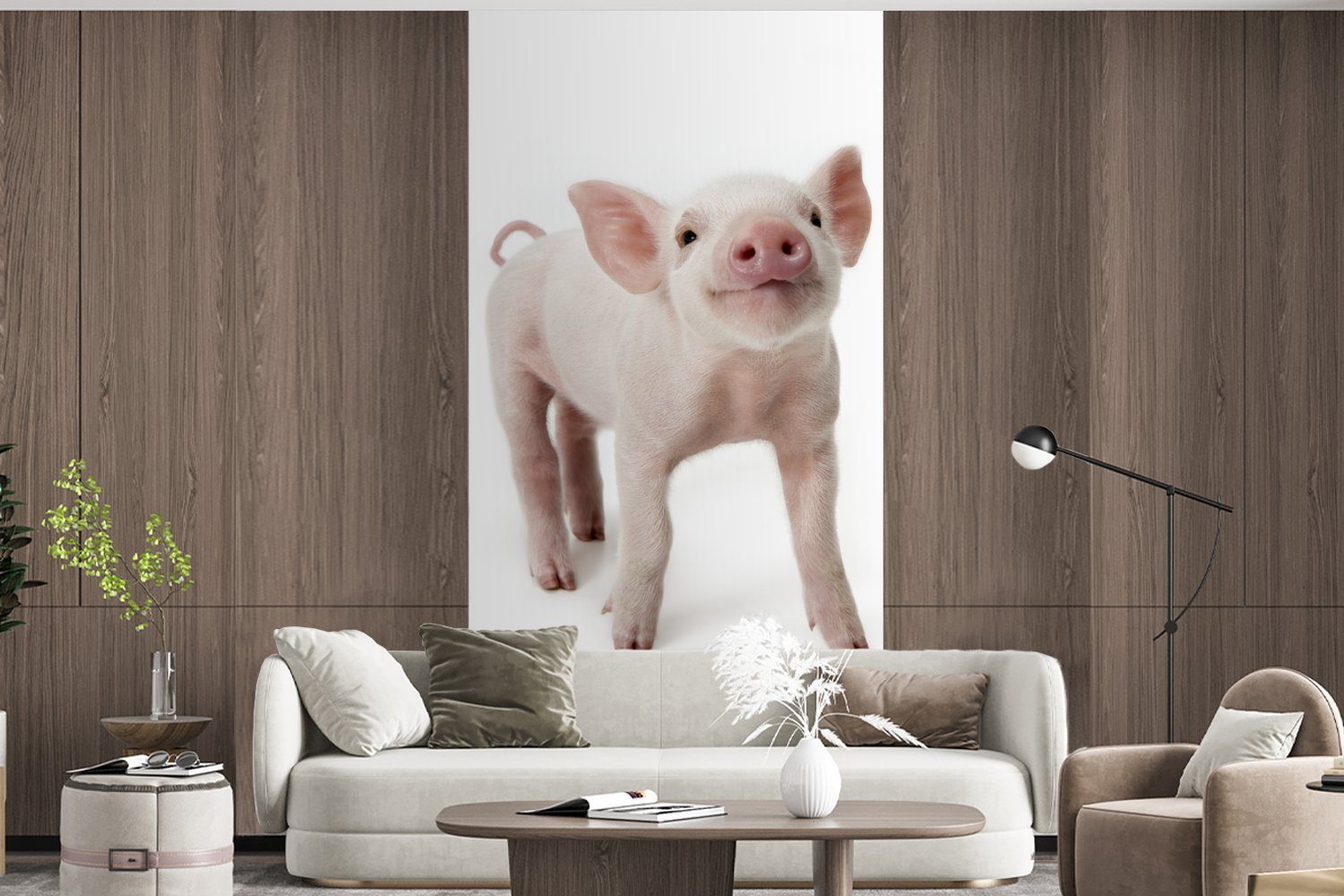 Weiß, (2 Fototapete Tiere Schwein für bedruckt, Matt, Schlafzimmer - Küche, Vliestapete Wohnzimmer MuchoWow St), - Fototapete