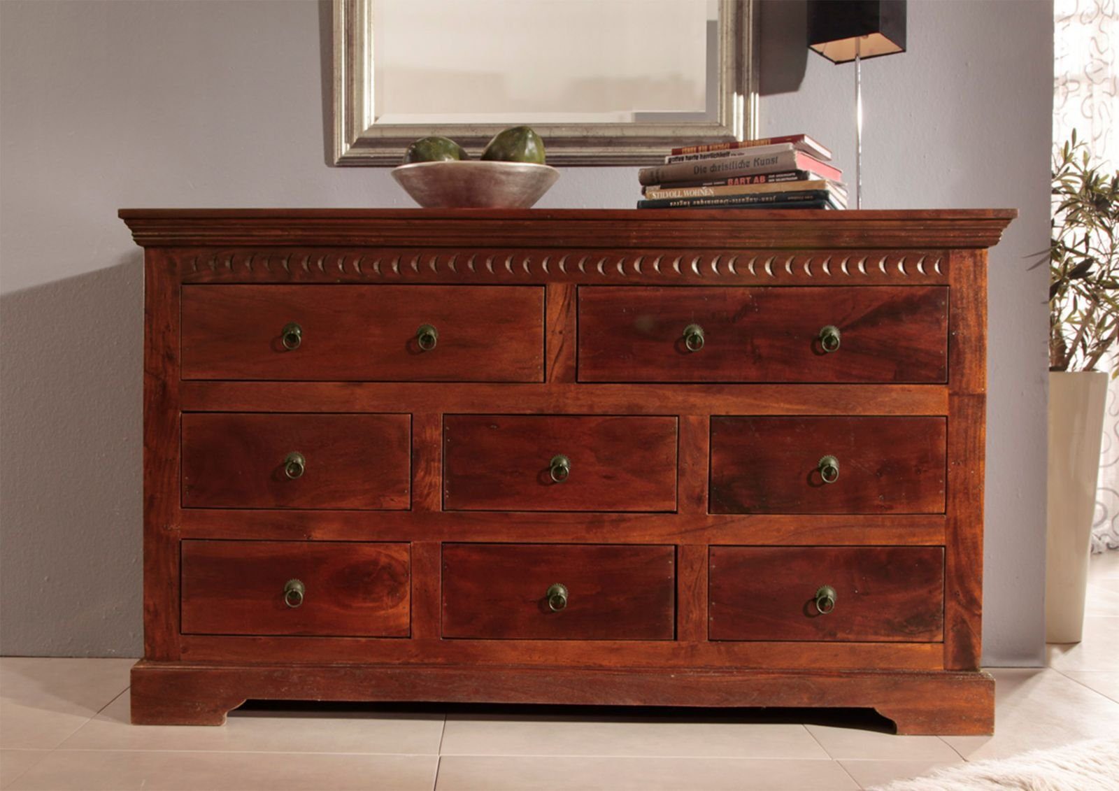 Massivmoebel24 Kommode OXFORD (Massivholz), Kommode Akazie 145x49x85 nougat lackiert OXFORD #524