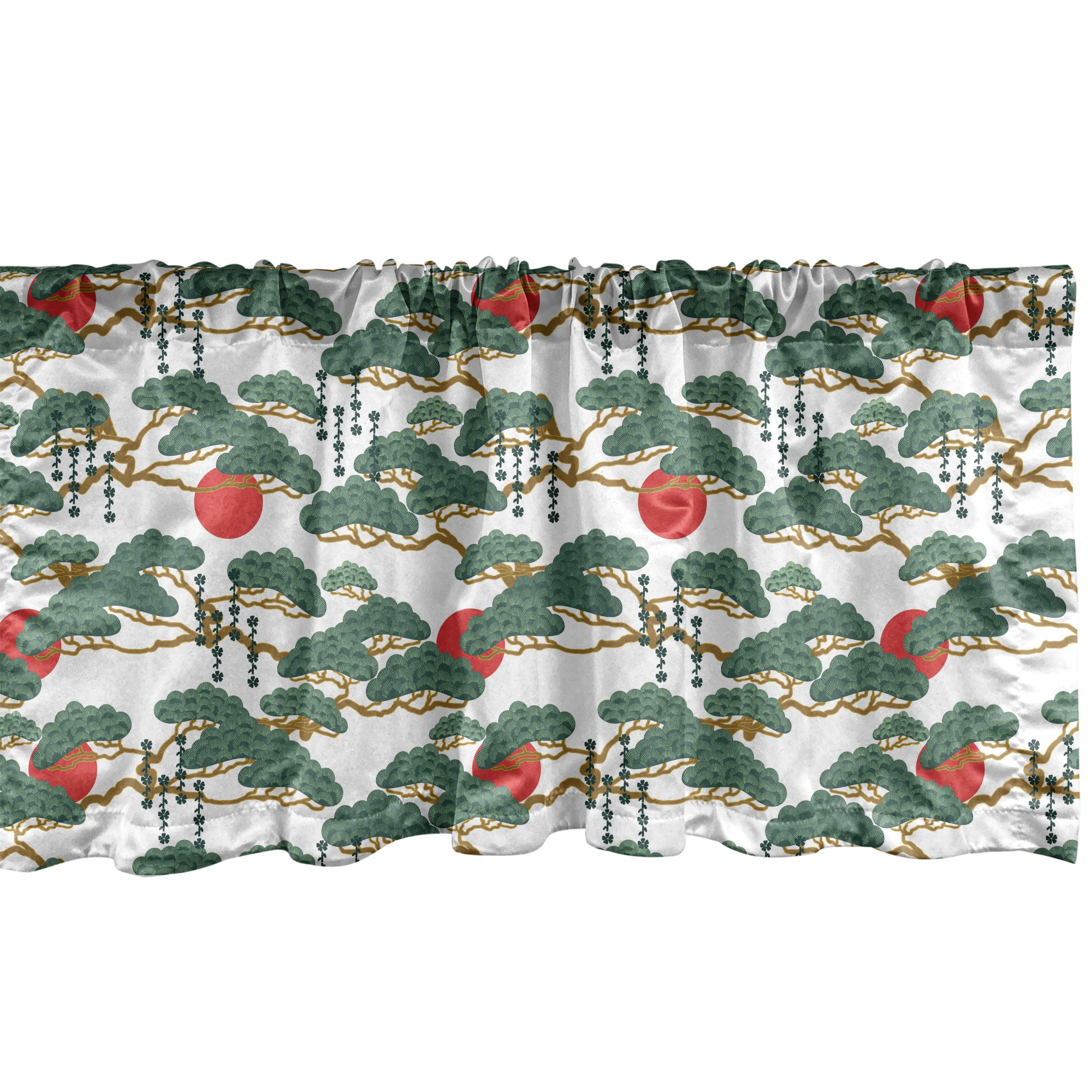 Scheibengardine Vorhang Volant für Küche Schlafzimmer Dekor mit Stangentasche, Abakuhaus, Microfaser, Ethnisch Japanisches Muster Sun