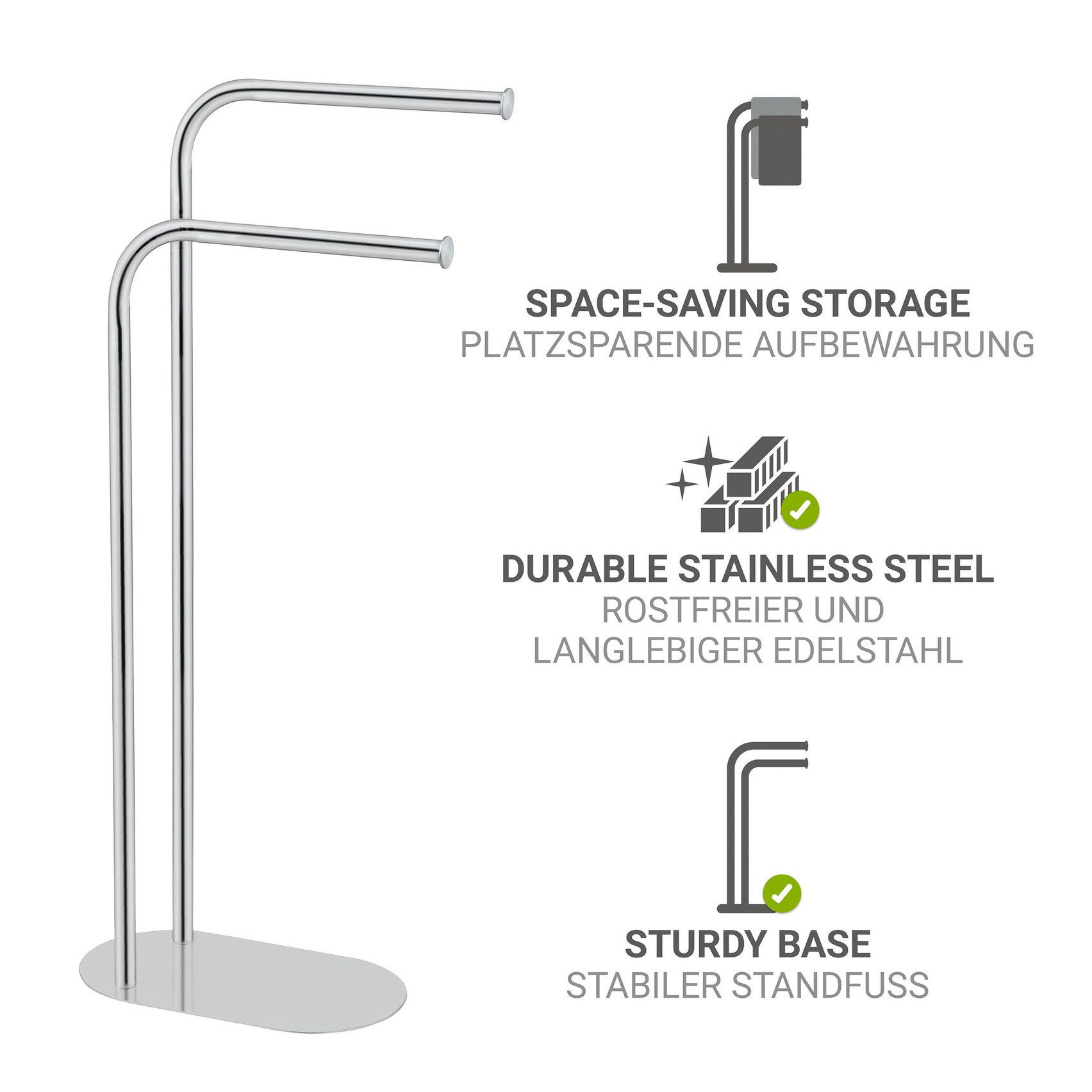 WENKO Handtuchständer Levante, freistehender Handtuchhalter und Kleiderständer, 2 Arme, platzsparend