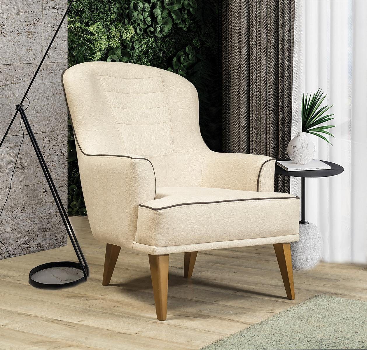 JVmoebel Sessel Weißer Lounge Sessel Designer Lehnstuhl Einsitzer Textil Polster (1-St., 1x nur Sessel), Made in Europa