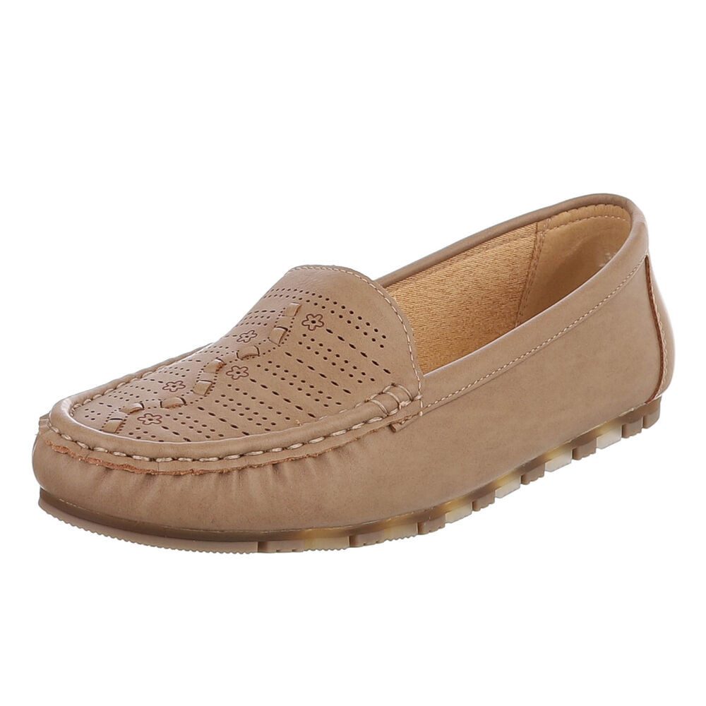 Ital-Design Damen Slipper mit erhöhtem Tragekomfort und Luftdurchlässigkeit Slipper (91512556) Flach Mokassins in Hellbraun