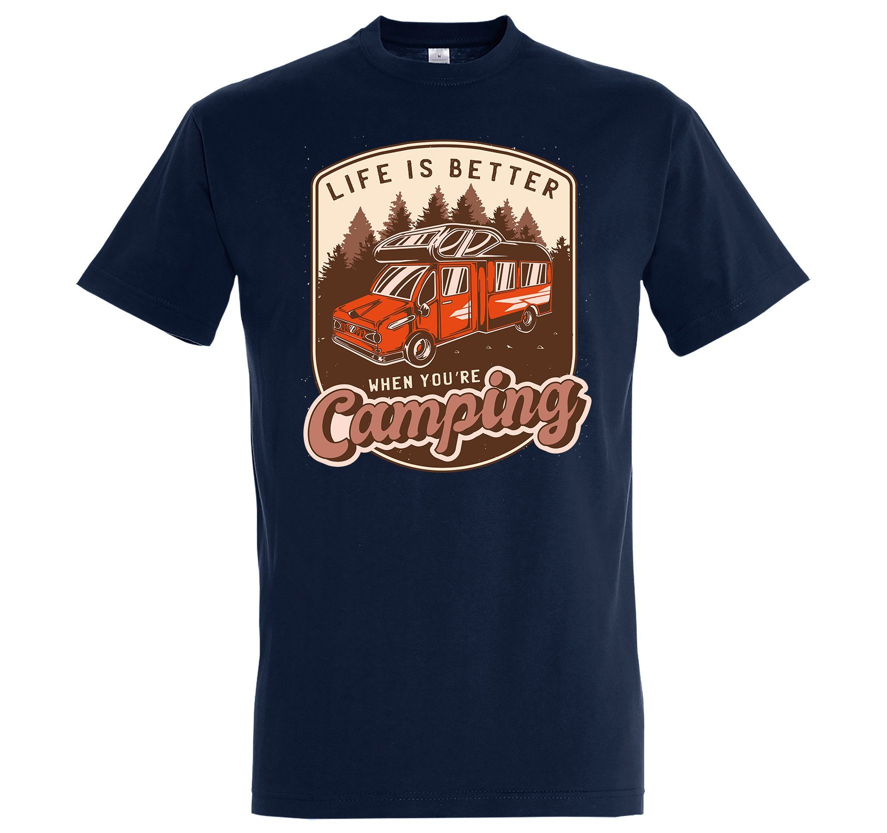 Youth Designz T-Shirt Life Is Better When You´re Camping Herren Shirt mit lustigem Frontprint Navyblau