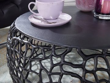 Wohnling Couchtisch WL6.695 (66x66x30 cm Schwarz, Sofatisch Metall Modern Rund), Wohnzimmertisch mit Ast-Struktur, Tisch Modern