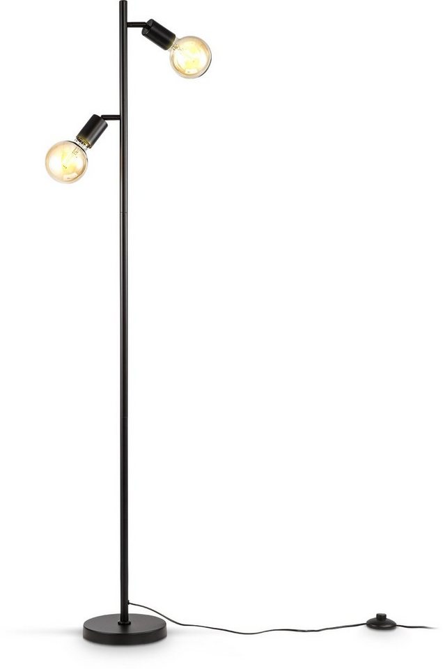 B.K.Licht Stehlampe, ohne Leuchtmittel, Stehleuchte, 2-flammig, E27,  schwenkbar, Retro, Fußschalter, Metall