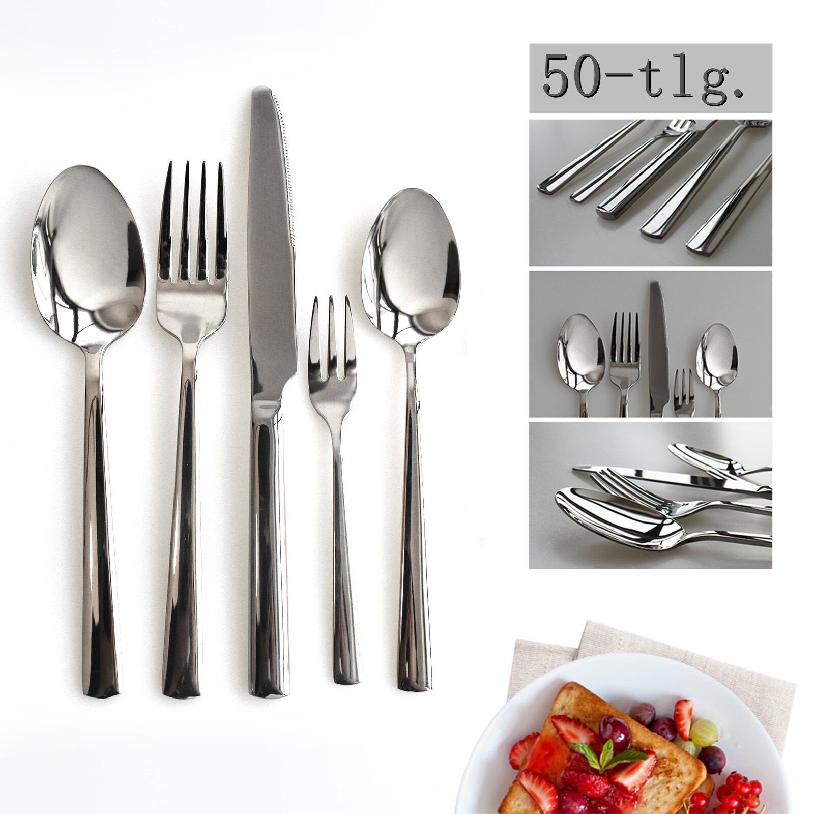 MULISOFT Besteck-Set (50-tlg), 10 Personen, Edelstahl 18/10, 50 teilig Edelstahl Hochwertiges Tafelbesteck Set