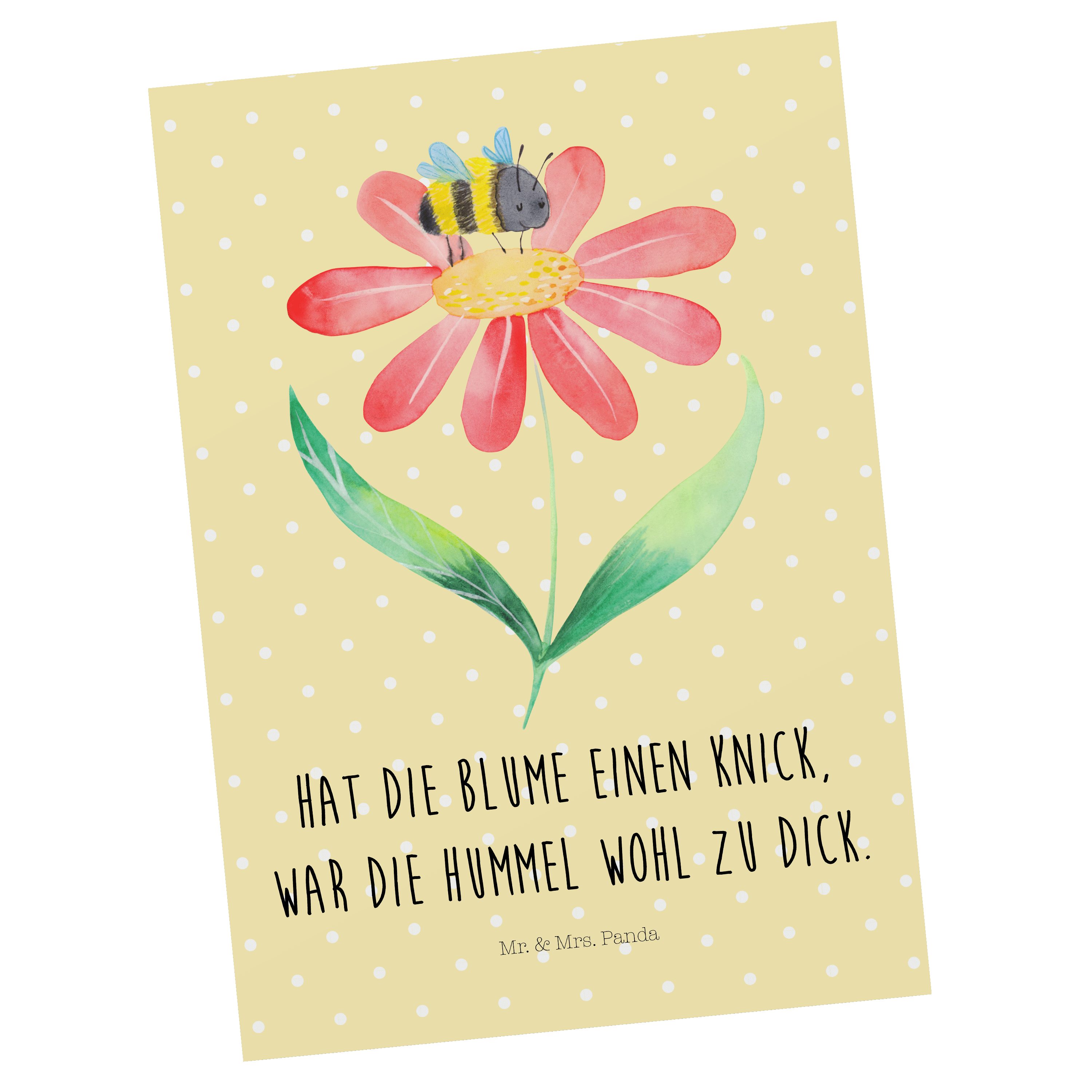 Mr. & Mrs. Panda Postkarte Hummel Blume - Gelb Pastell - Geschenk, Geburtstagskarte, Flauschig