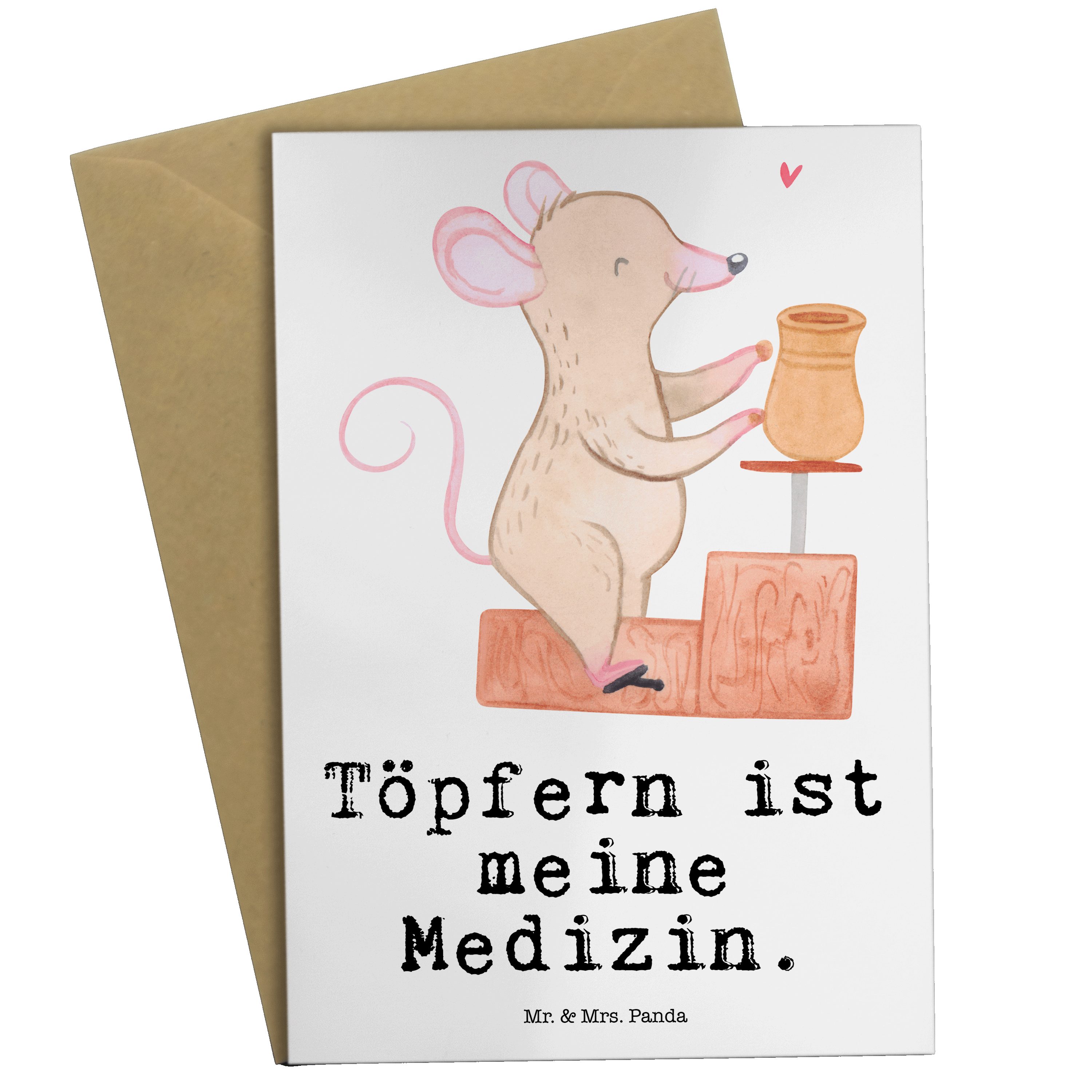 Mr. & Mrs. Panda Grußkarte Maus Töpfern Medizin - Weiß - Geschenk, Danke, Glückwunschkarte, Töpf