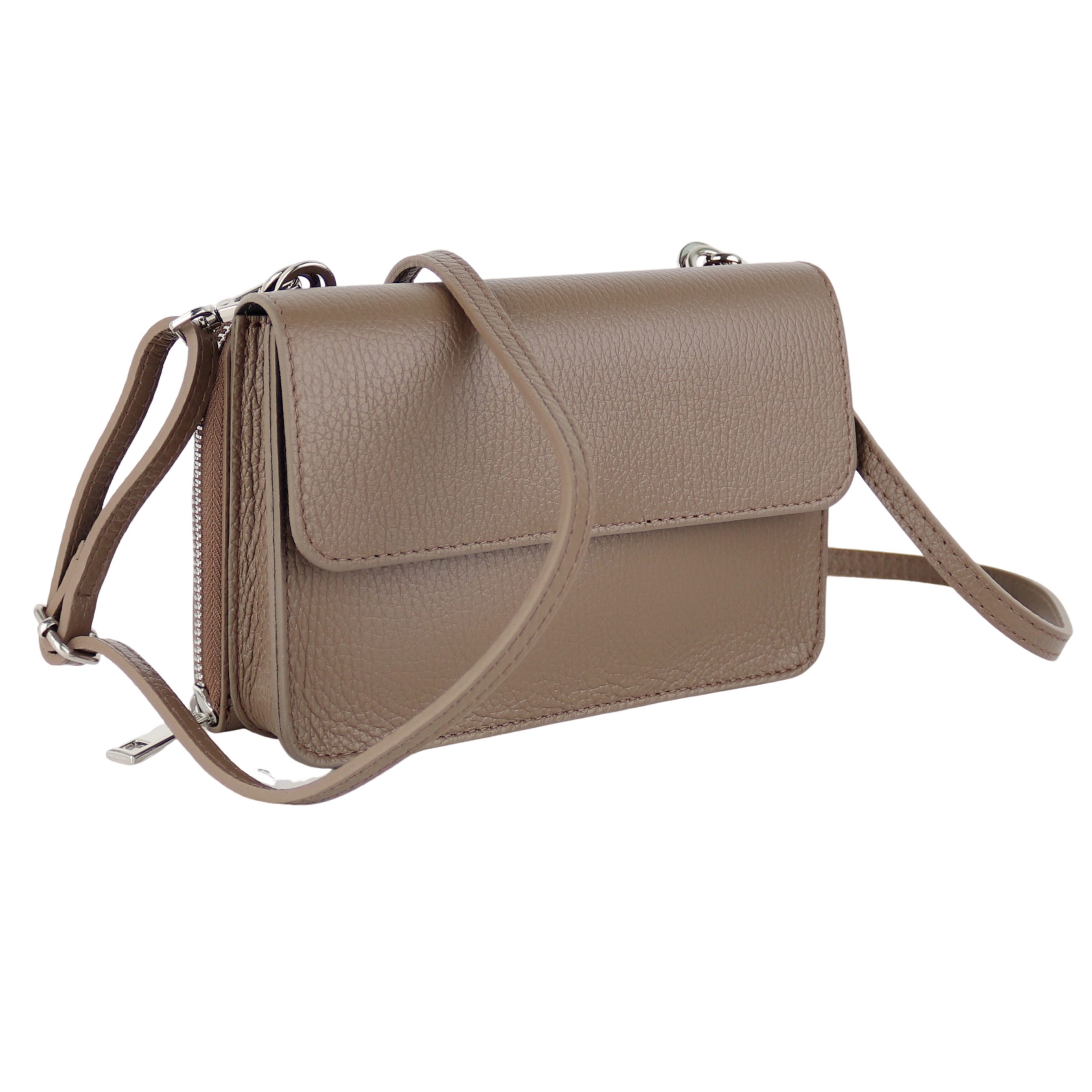 MIRROSI Umhängetasche 2-in-1 Design aus Echtleder, made in Italy (Schultertasche für jeden Anlass (1 Tasche & 1 Gurte), (19x13x6cm), Crossbody Bag), Kombinierte Geldbörse und kleine Tasche