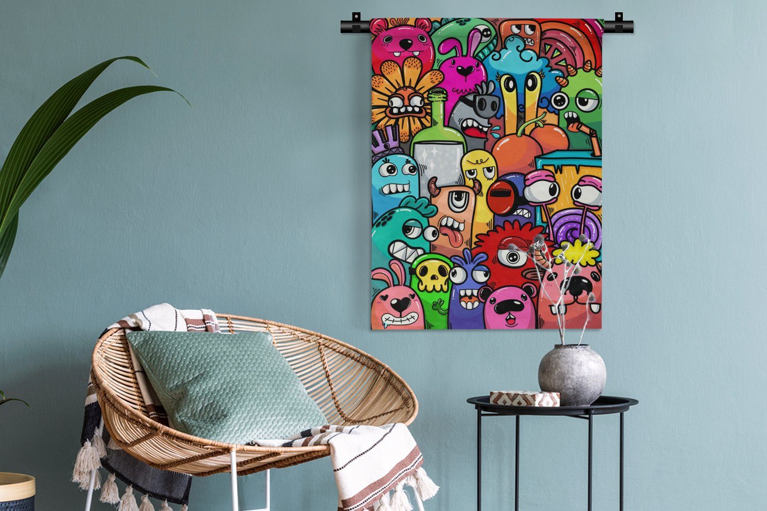 - Kind, Schlafzimmer Tiere - - Wanddekoobjekt an Design Wohnzimmer, - - Regenbogen Lustig Monster Wand, der Deko Tapisserie, für MuchoWow