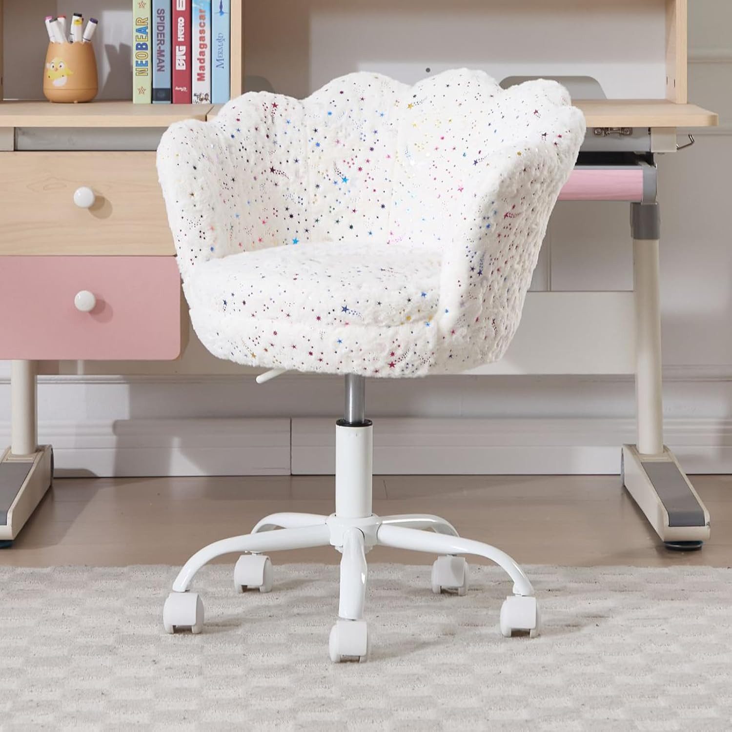 CHAIRUS Schreibtischstuhl mit blütenförmiger Rückenlehne, Weicher Kinder-Drehstuhl (1 St), höhenverstellbar, multifunktional als Schmink- und Freizeitstuhl