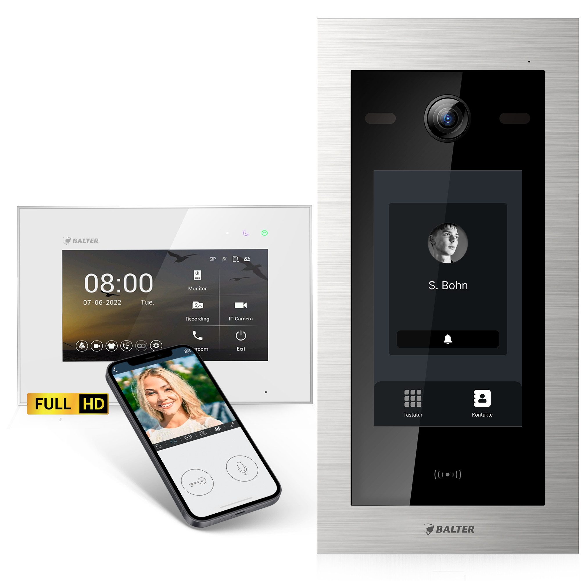 Balter Video-Türsprechanlage Video Türsprechanlage, Touchscreen, RFID, 1 Familienhaus, 1x Monitor (Komplettset, TOUCH, RFID, APP, HD VIDEO)