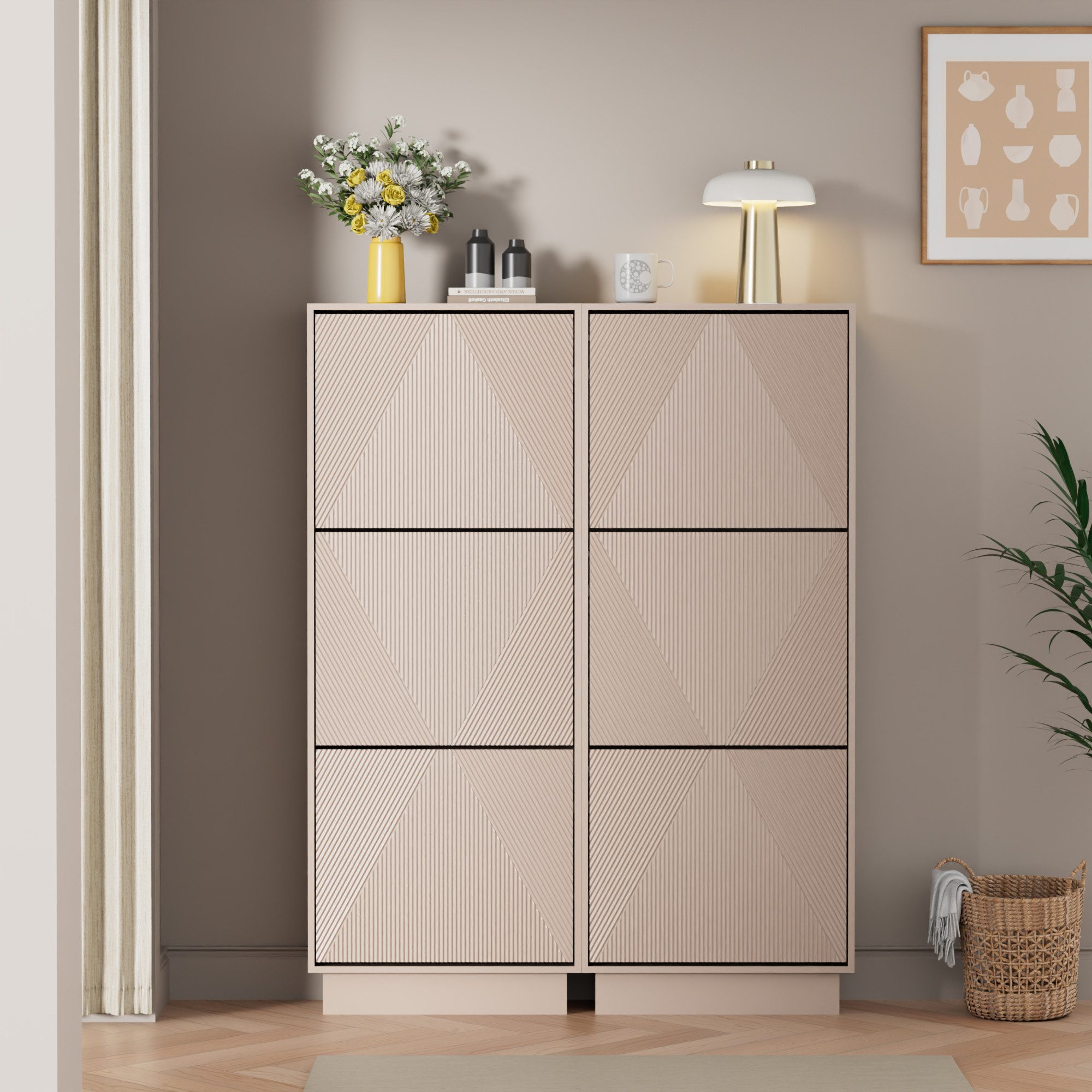 UEV Schuhschrank mit 2/3 Klappen schmal Schuhkommode mit Kippschutz Schuhregal (Packung, Schuhständeregal mit Drucktüröffner für Flur Eingang Platzsparend) Tren – Bild 5 von 5