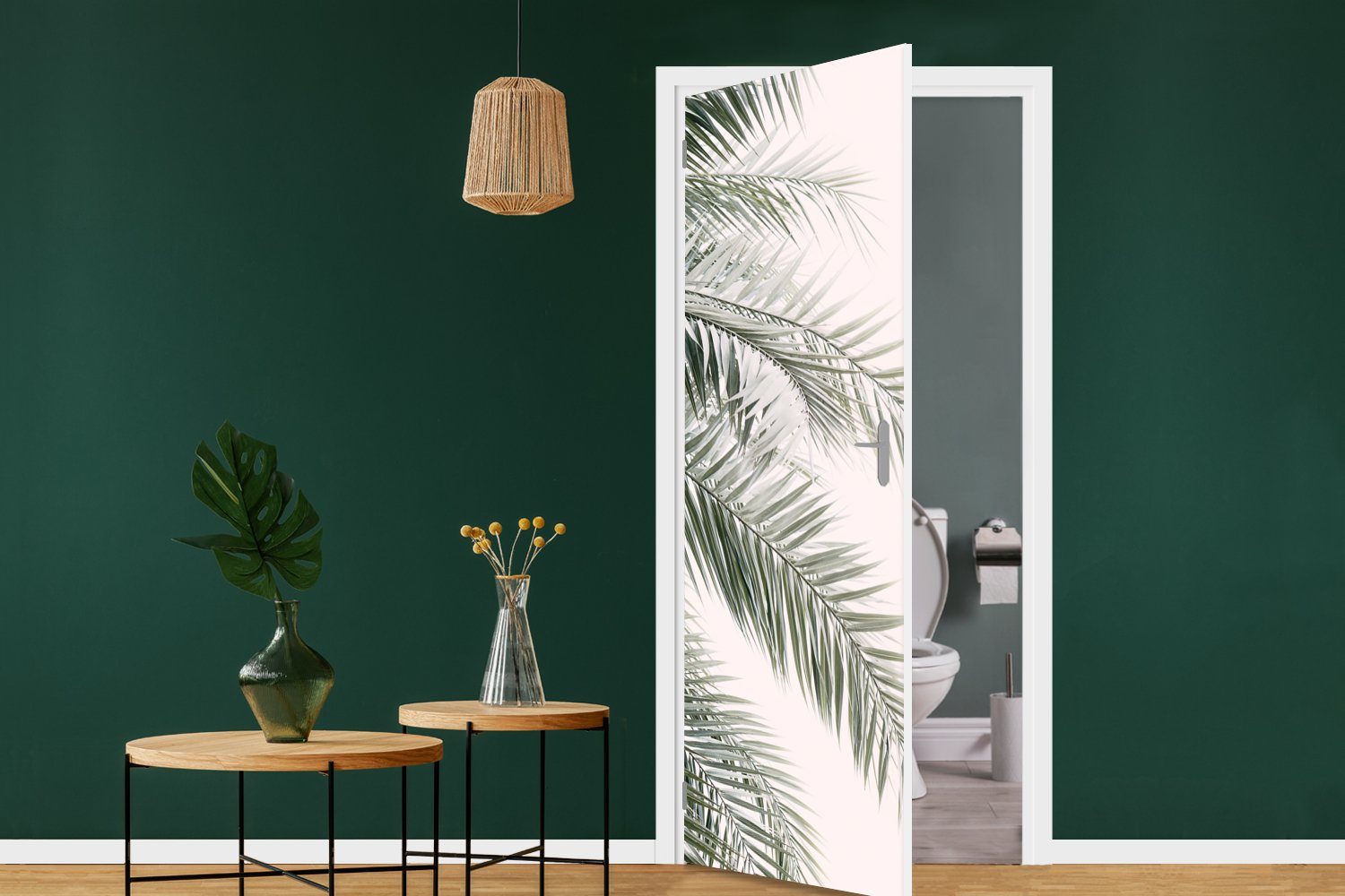 Weiß, Tür, Pflanze (1 bedruckt, Matt, 75x205 - MuchoWow - Natur St), Fototapete Grün Türtapete für cm - Türaufkleber,
