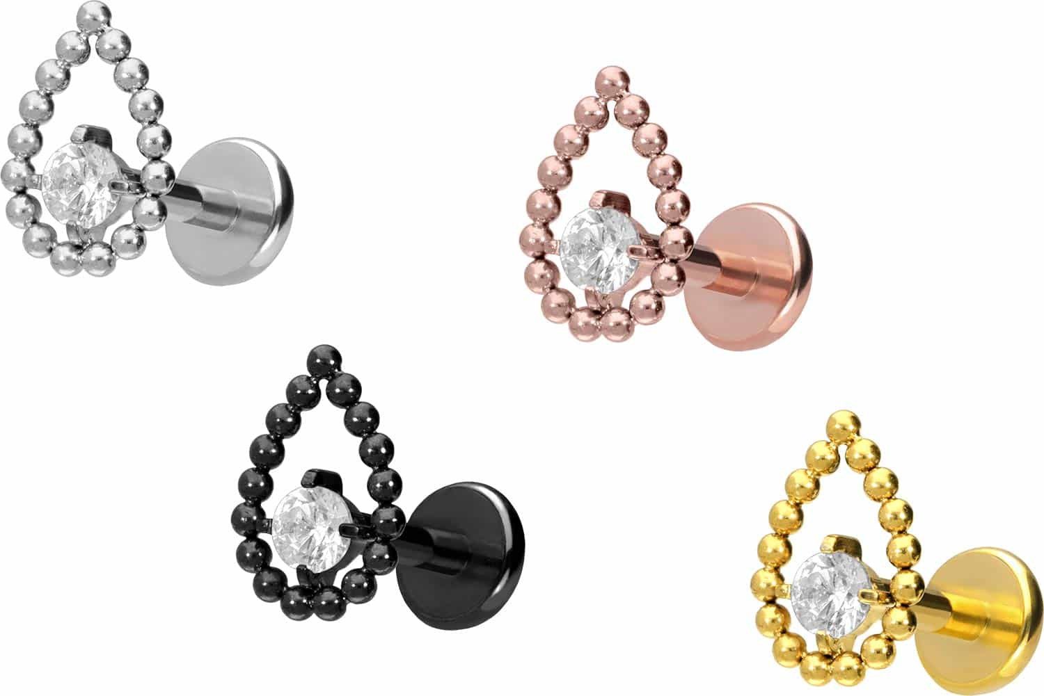 PIERCINGLINE Piercing-Set Titan Labret mit Push Fit TROPFEN + KRISTALL (Labrets, 1-tlg)