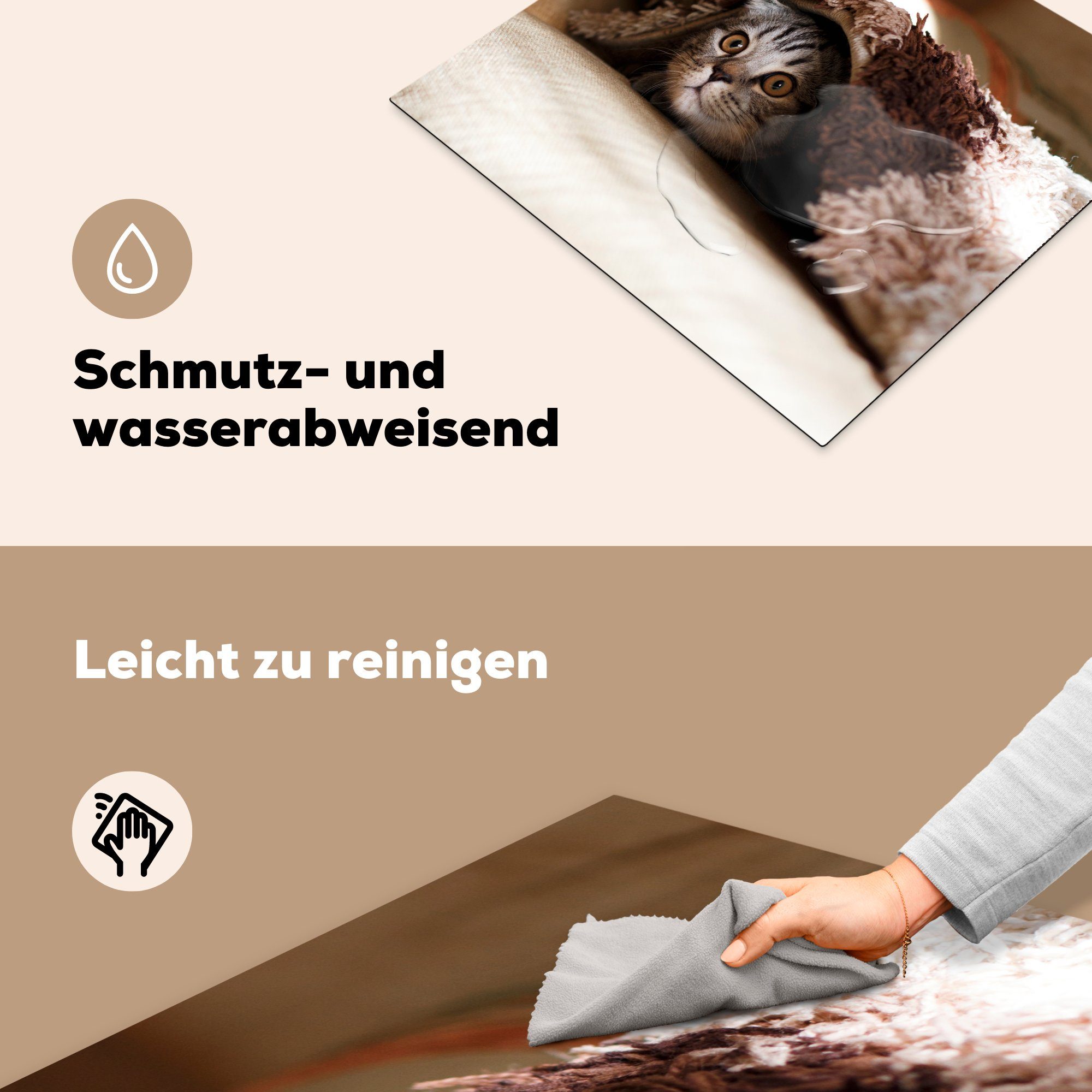 (1 Decke Ceranfeldabdeckung Herdblende-/Abdeckplatte Katze - Vinyl, tlg), Mobile cm, nutzbar, MuchoWow - Arbeitsfläche 60x52 Bank,