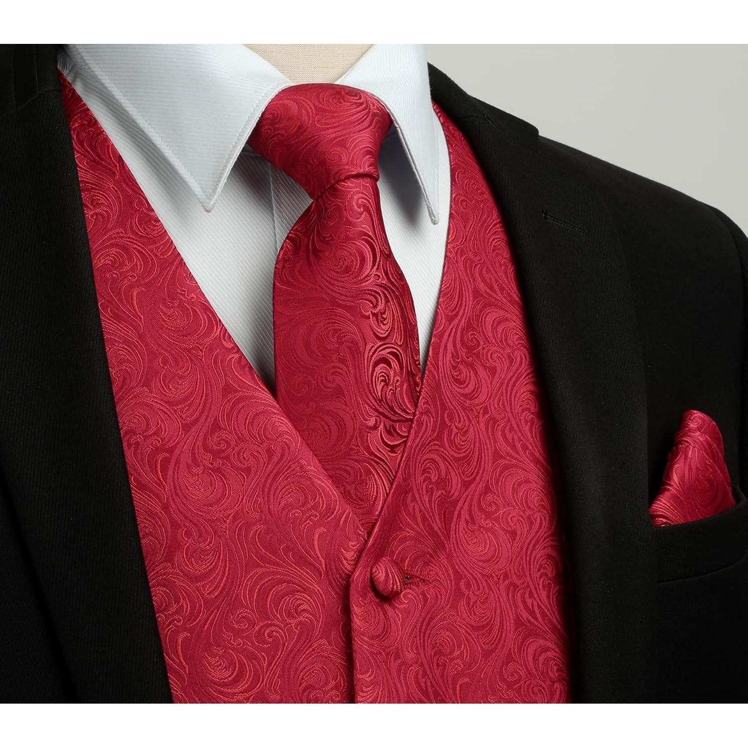LuxusKollektion Krawatte Weste Herren Hochzeit Jacquard Krawatte Einstecktuch Anzug S Rot