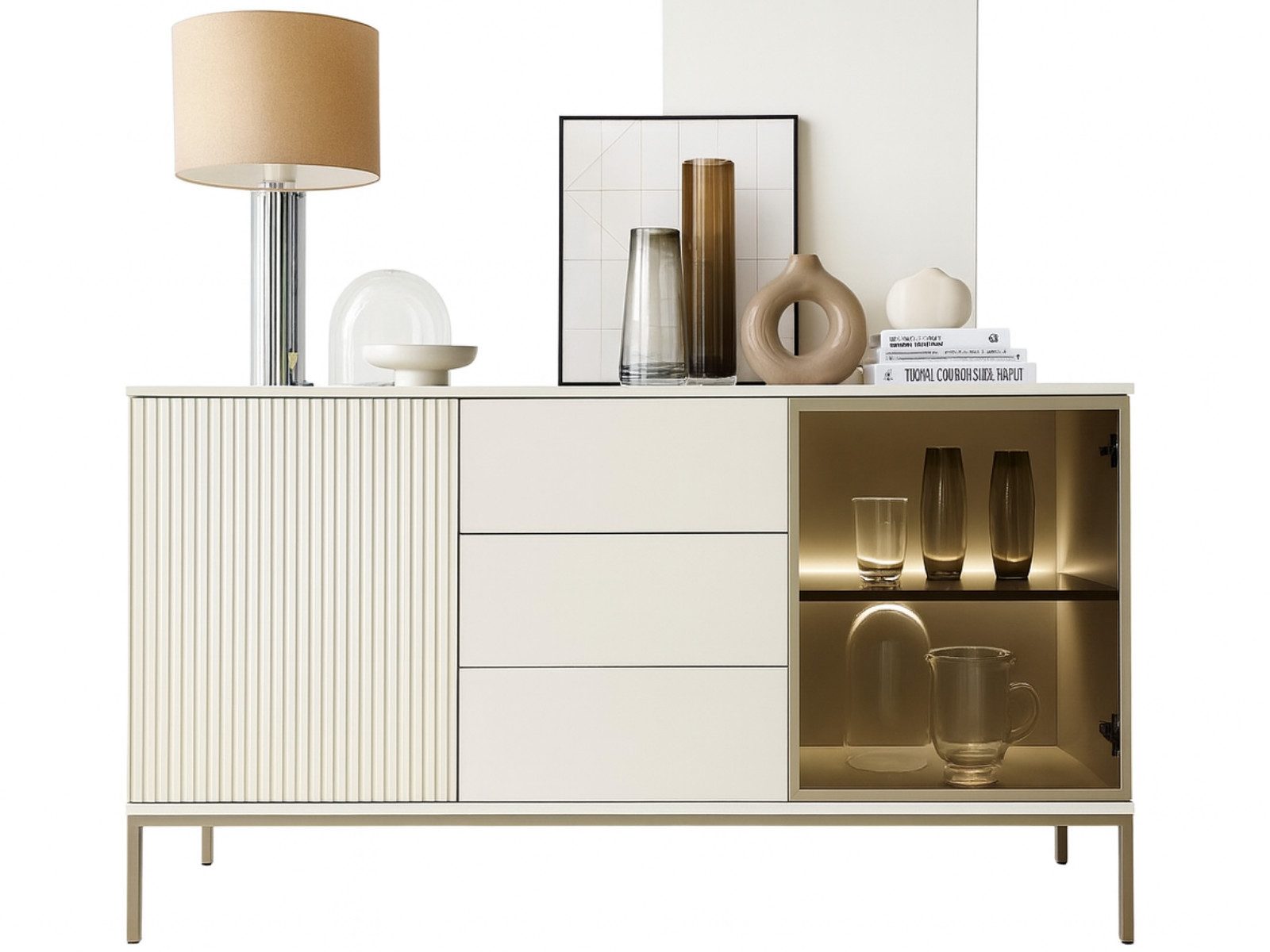 yourhouse24 Kommode SANTIA 154 cm 2D3S LED Lamellen Kaschmir Gold