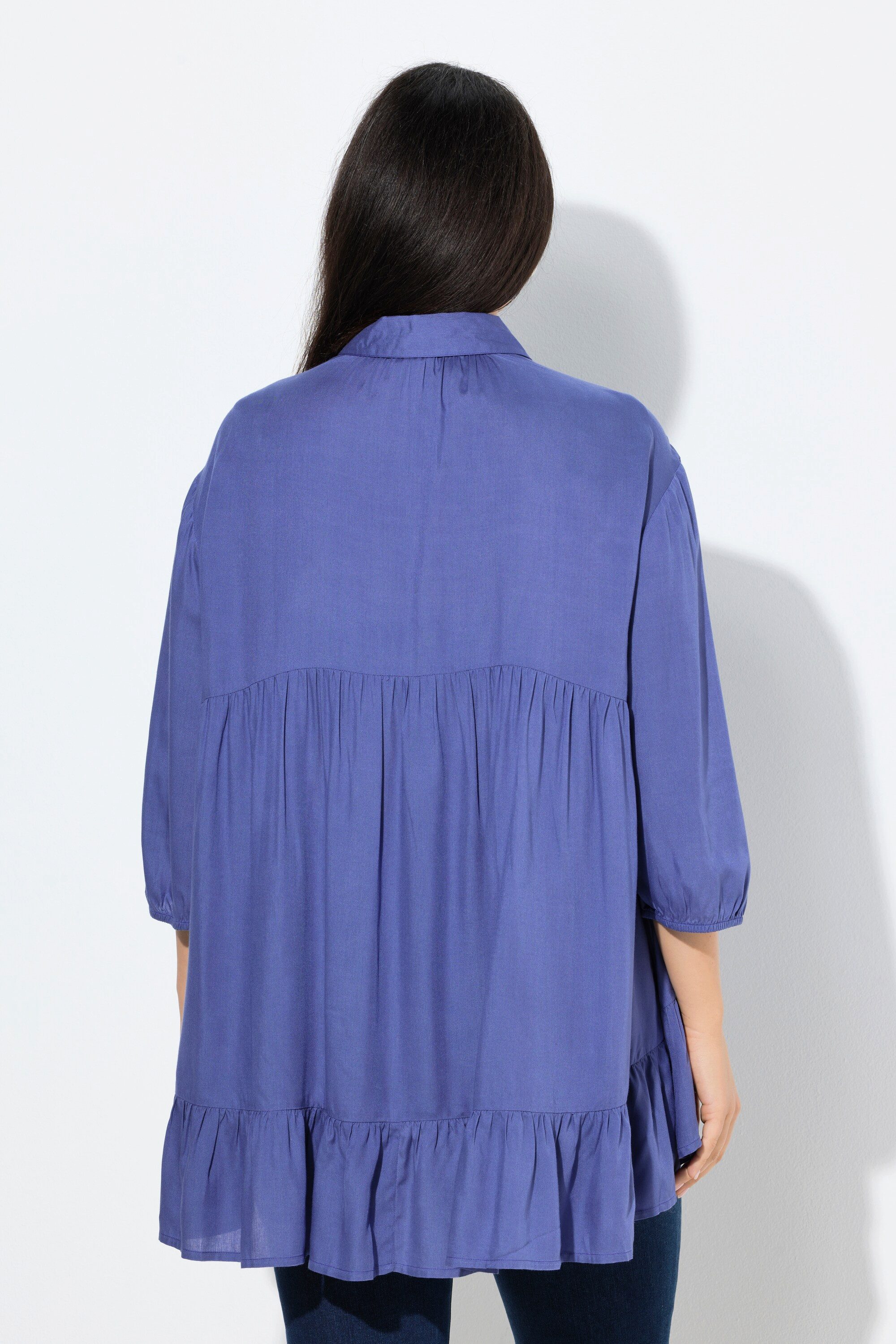 Ulla Popken Tunika Bluse Volantsaum A-Linie Hemdkragen 3/4-Arm