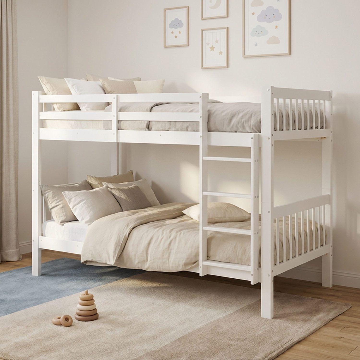 Homestyle4u Etagenbett 90x200 für 2 Kinder Weiß Doppelstockbett Leiter Hochbett Treppe Holz (Set mit 2x Lattenrost, mit 2x Lattenrost), Kiefer, umbaubar zu 2 Betten, einzeln stellbar, geteilt