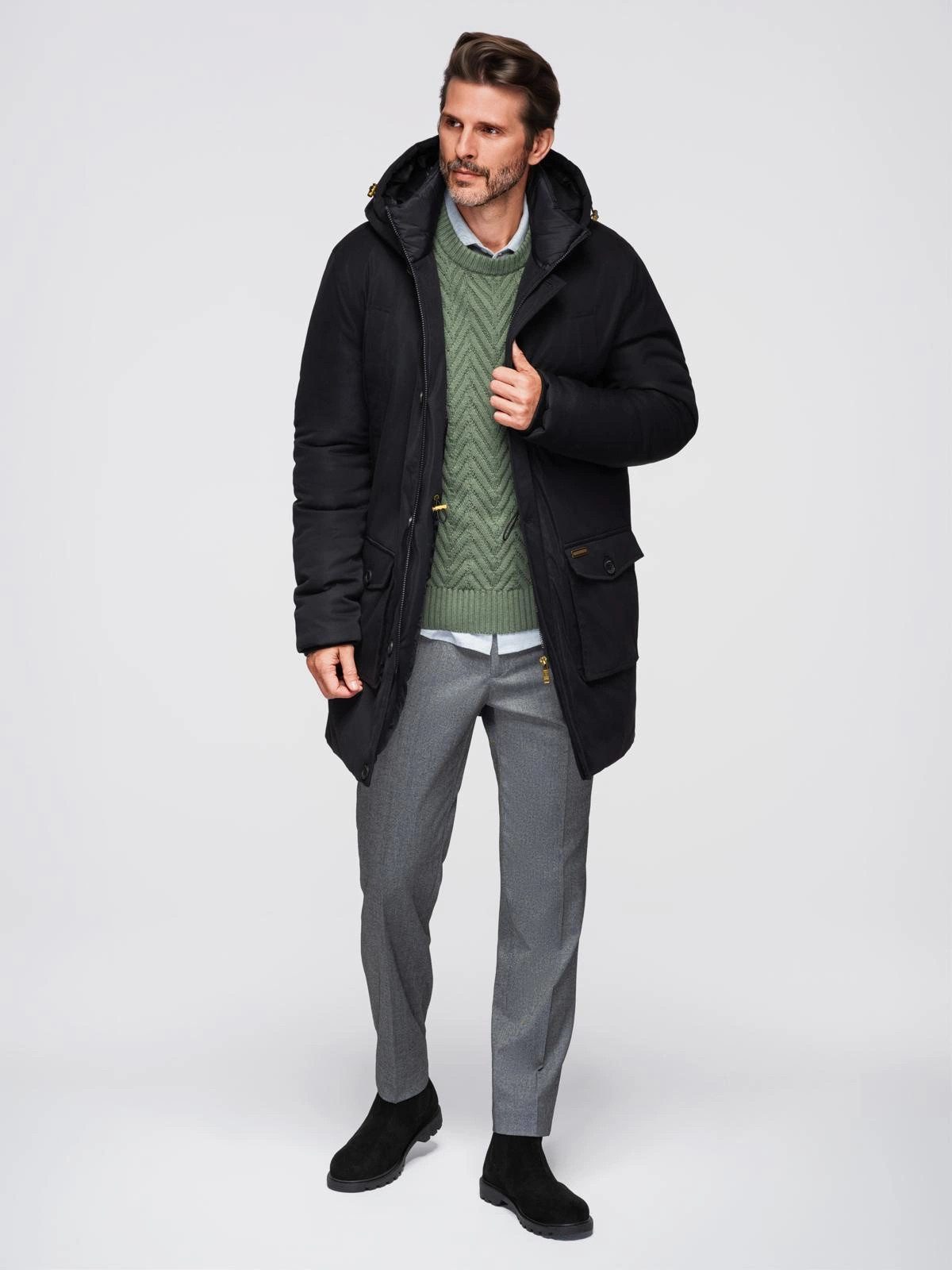 OMBRE Winterjacke Elegante Herren-Parka mit Cargotaschen und Kapuze – Bild 5 von 5