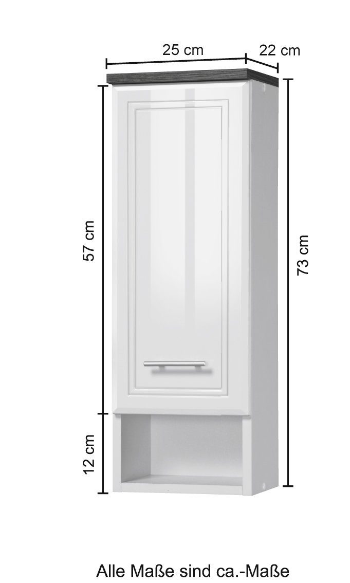 eleganter 25 Breite weiß Fräsung und Hochglanzfronten Hängeschrank MÖBEL mit HELD cm, Neapel