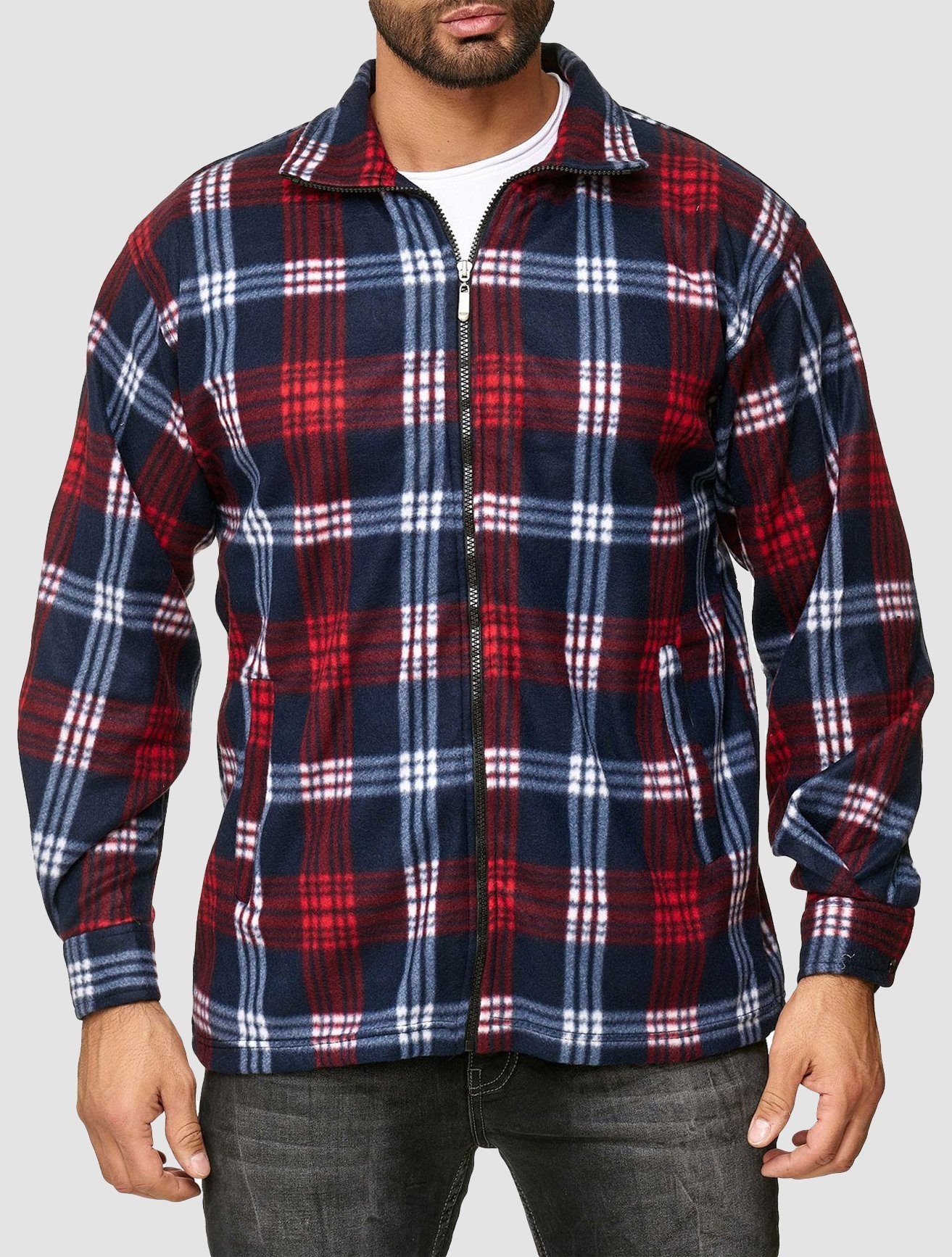 Egomaxx Blouson Fleece Holzfäller Karierte Arbeitsjacke günstig online kaufen