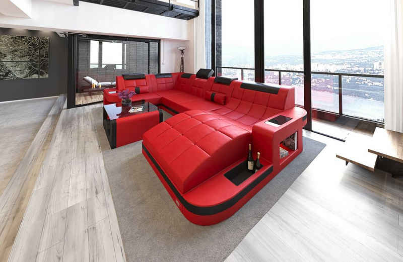 Sofa Dreams Wohnlandschaft Wave - U Form Ledersofa, Couch, mit LED, wahlweise mit Bettfunktion als Schlafsofa, Designersofa