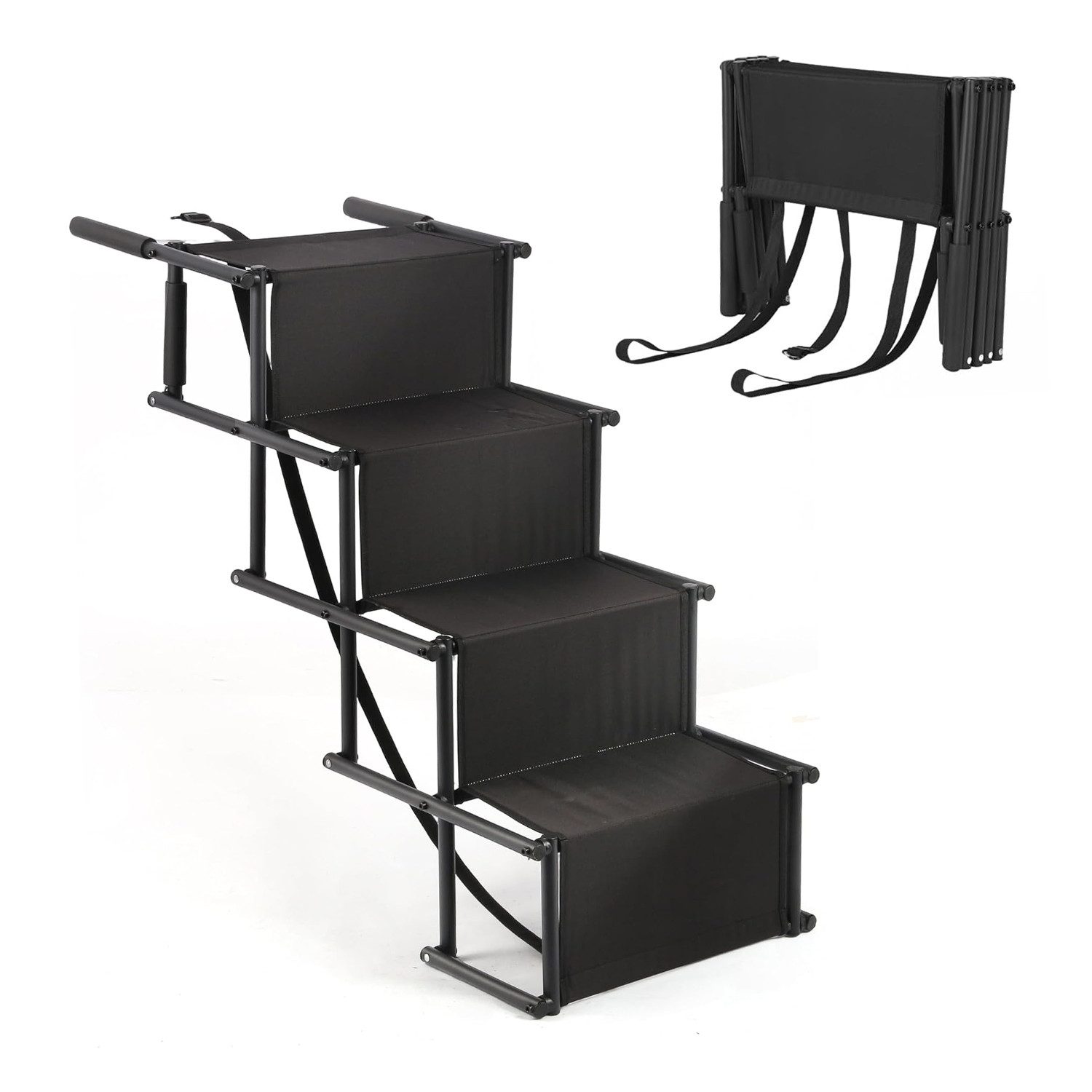 OSTWOLKE Hunderampe Hundetreppe Tiertreppe Auto klappbar 4 Stufen bis 70kg, Geeignet für Autos, Sofas und Betten, Gelenkschonende