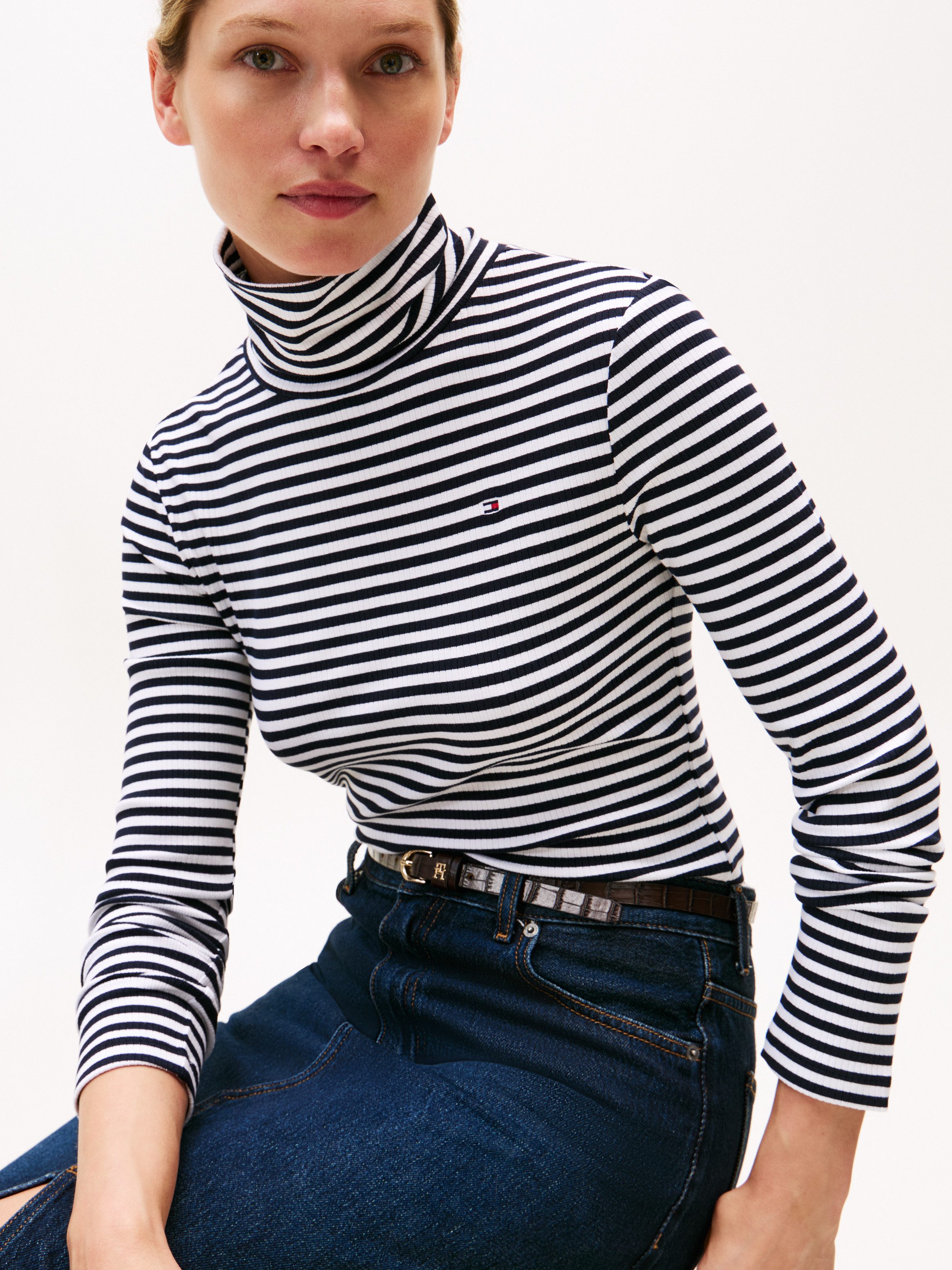 Tommy Hilfiger Langarmshirt SLIM 5X2 RIB ROLL-NK LS in gerippter Struktur günstig online kaufen