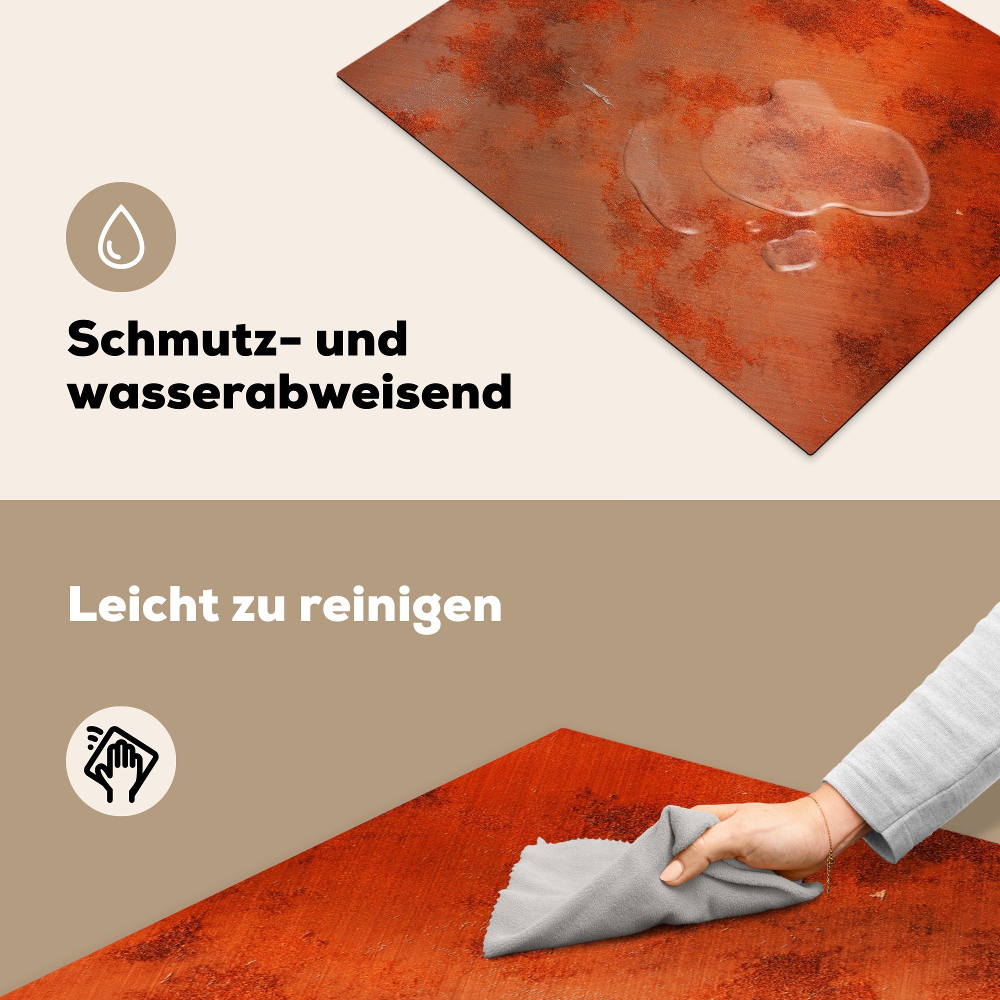 Vinyl, Induktionsschutz tlg), 70x52 Arbeitsfläche Mobile Platten Eisen cm, nutzbar, Abdeckplatte MuchoWow Rost, Ceranfeldabdeckung (1 Herdblende-/Abdeckplatte - - - -