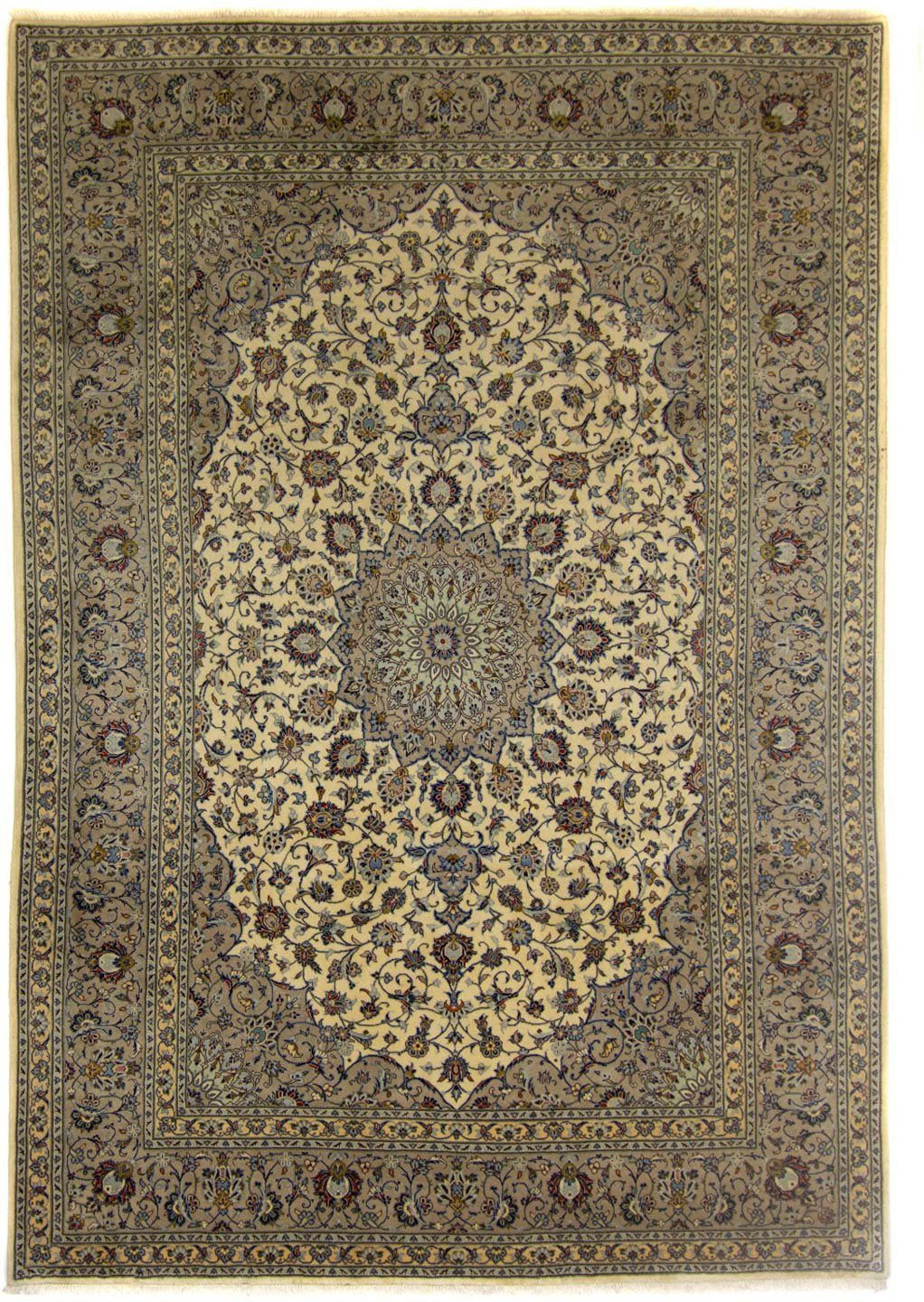 Wollteppich Keshan Medaillon Beige chiaro 347 x 250 cm, morgenland, rechteckig, Höhe: 10 mm, Unikat mit Zertifikat