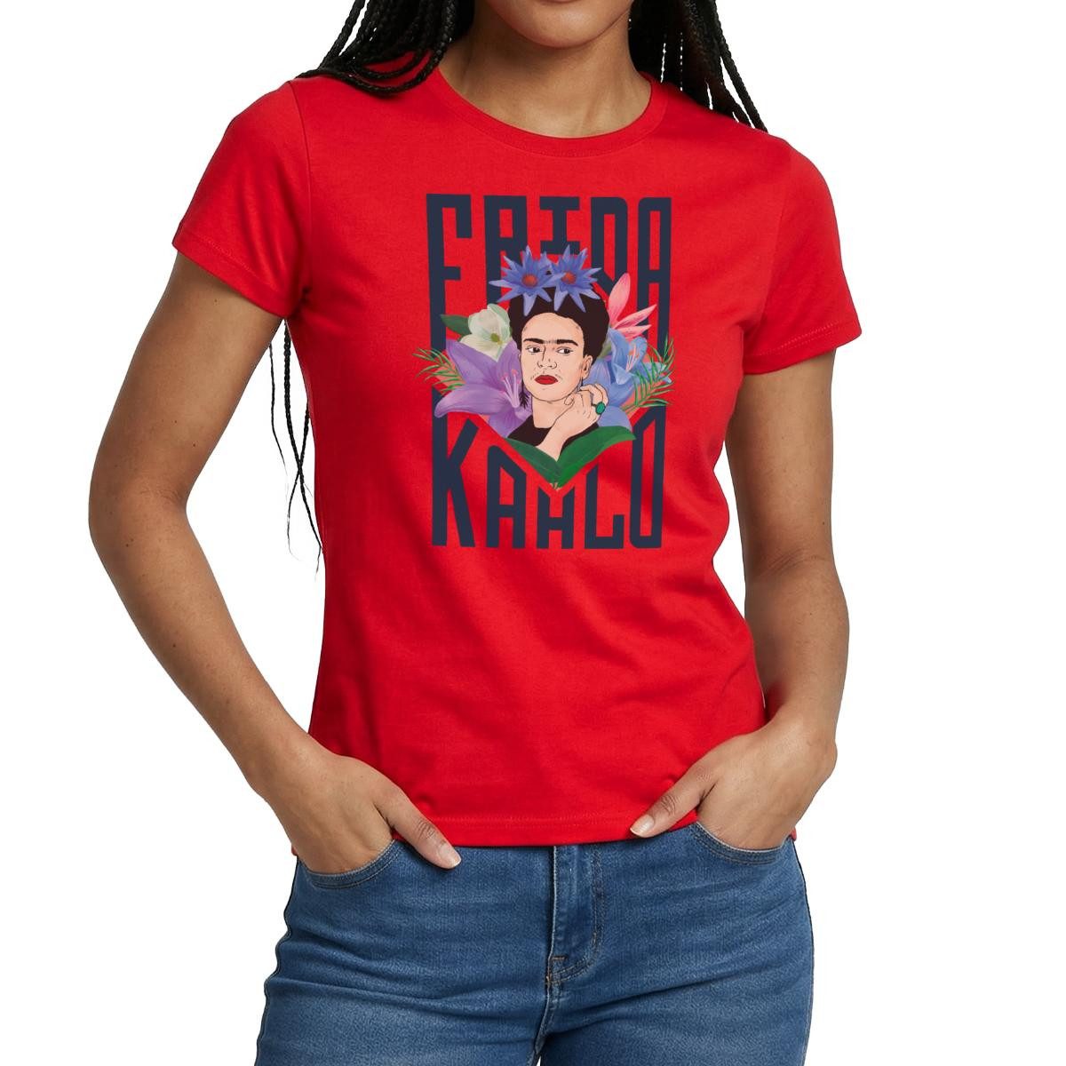 T-Shirt Frida Kahlo Mit Blumenkranz Portrait Frauen T-Shirt
