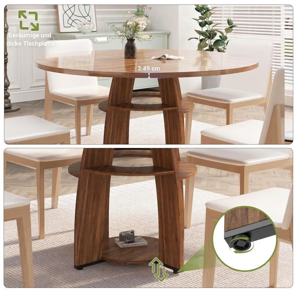 GarveeMore Esstisch Runder 120 cm mit Ablageboden, Platzsparender für 4–6 Personen – Bild 4 von 5