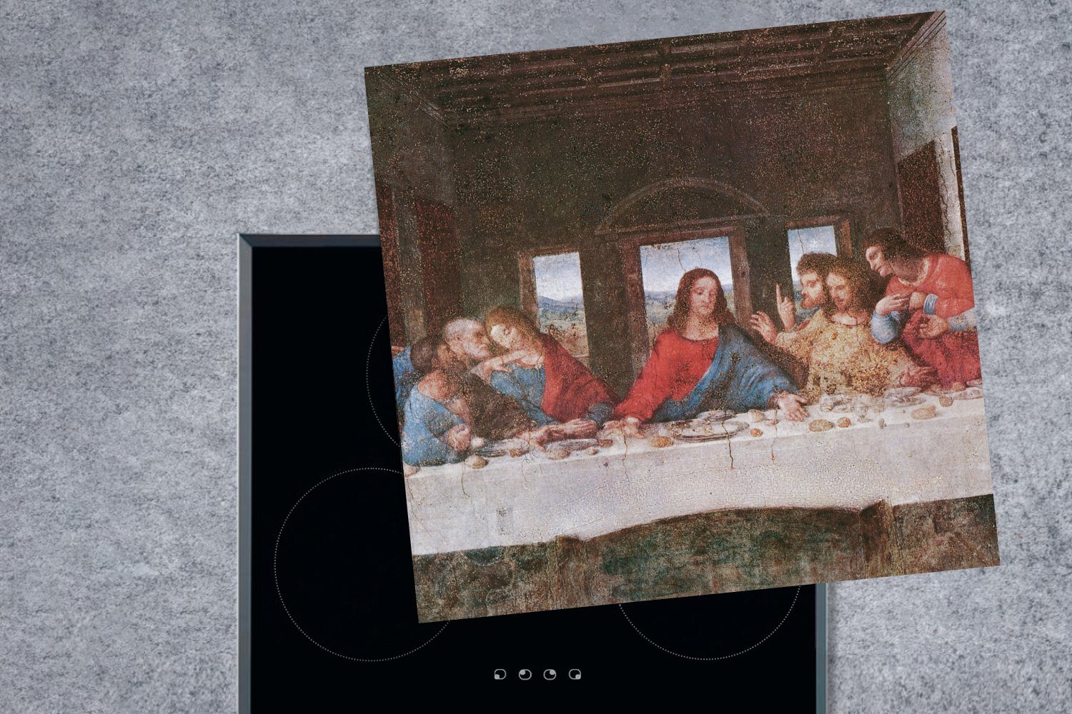 Das Abendmahl Leonardo Vinyl, Vinci, Ceranfeldabdeckung, (1 cm, Arbeitsplatte da 78x78 MuchoWow letzte küche Herdblende-/Abdeckplatte für tlg), -