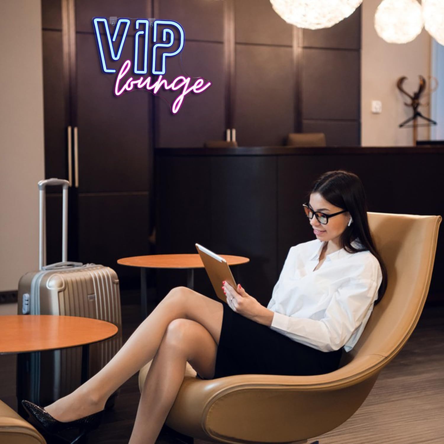MUPOO Dekofigur VIP Lounge LED Neonschilder als Raumdekor mit USB Ein-/Ausschalter, Acryl LED-Neonschild Wanddekoration