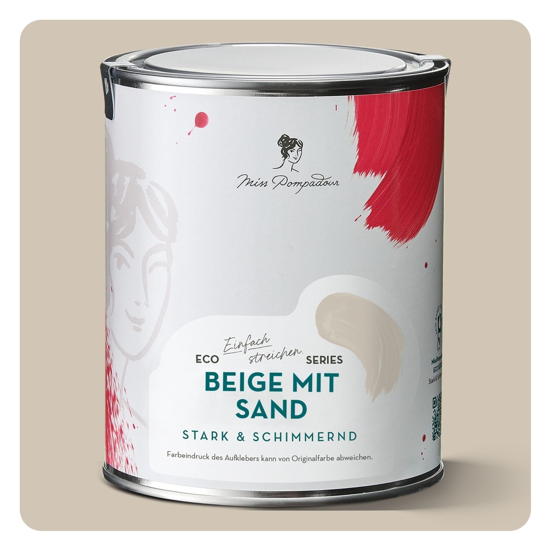 MissPompadour Holzlack Beige mit Sand - seidenmatte Holzfarbe Innen & Außen 1L, hochdeckender Lack ohne Schleifen - für Holz, Metall, Kunststoff