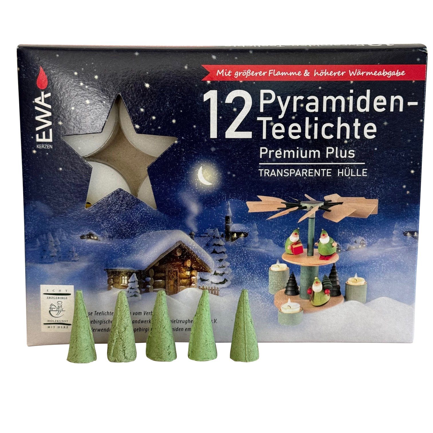 SAICO Original Weihnachtspyramide Tischpyramide aus Weihnachtsmann, für mit Räucherhaus, aus dem Erzgebirge Skihütte - Holz Weihnachtsdeko Räuchermännchen Teelichter