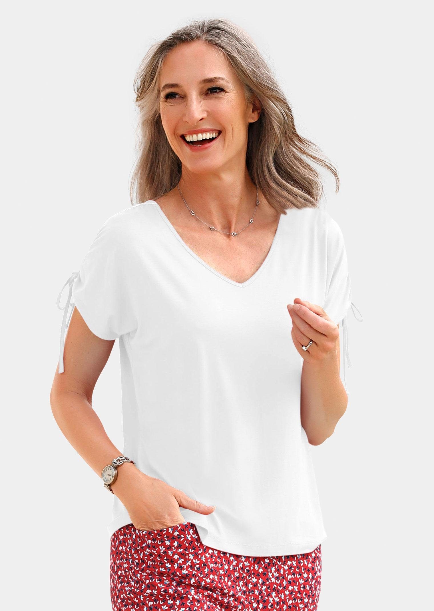 GOLDNER Print-Shirt Elegantes weiß Jersey-Shirt Kurzgröße
