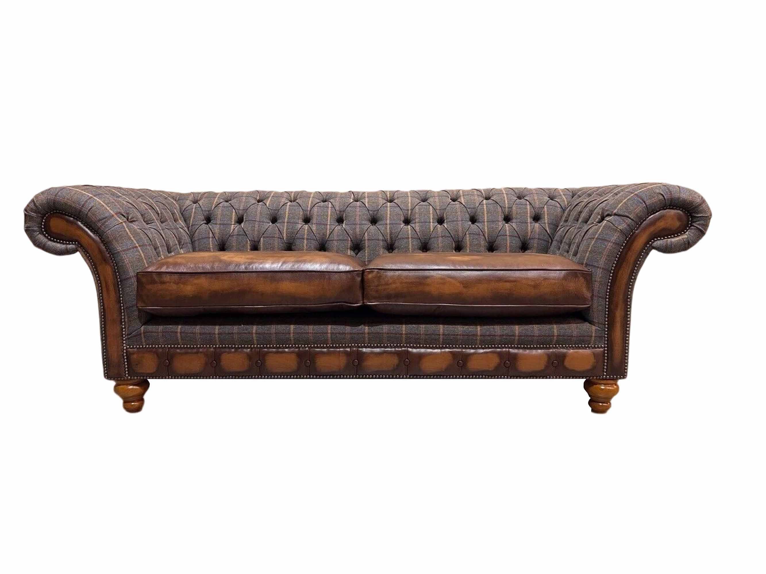 JVmoebel WOLLE LEDER 3-SITZER AUS CHESTERFIELD UND HANDGEFERTIGT SOFA Chesterfield-Sofa