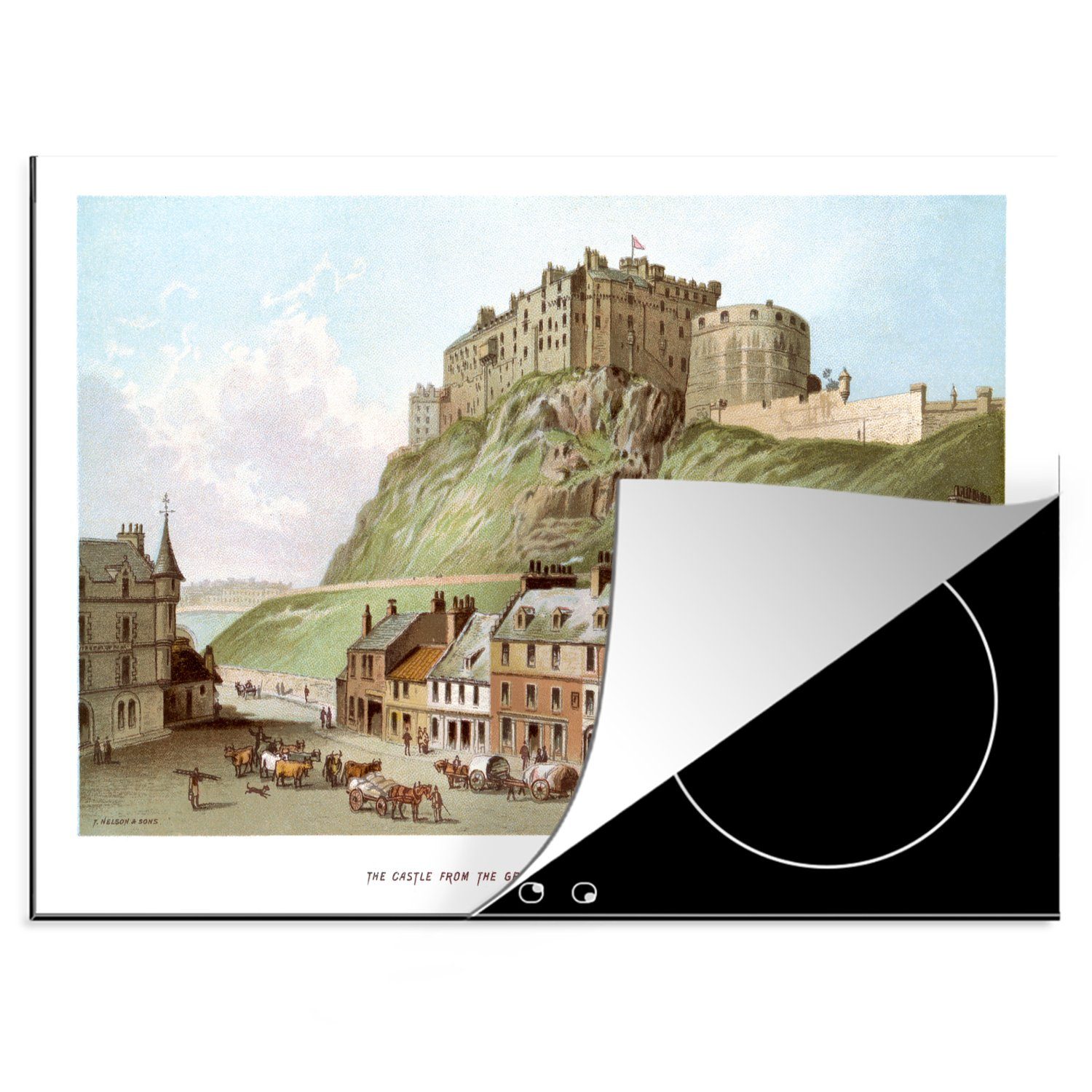 70x52 Ceranfeldabdeckung nutzbar, Mobile Arbeitsfläche Herdblende-/Abdeckplatte (1 Malerei - MuchoWow cm, - Schottland Vinyl, tlg), Schloss,