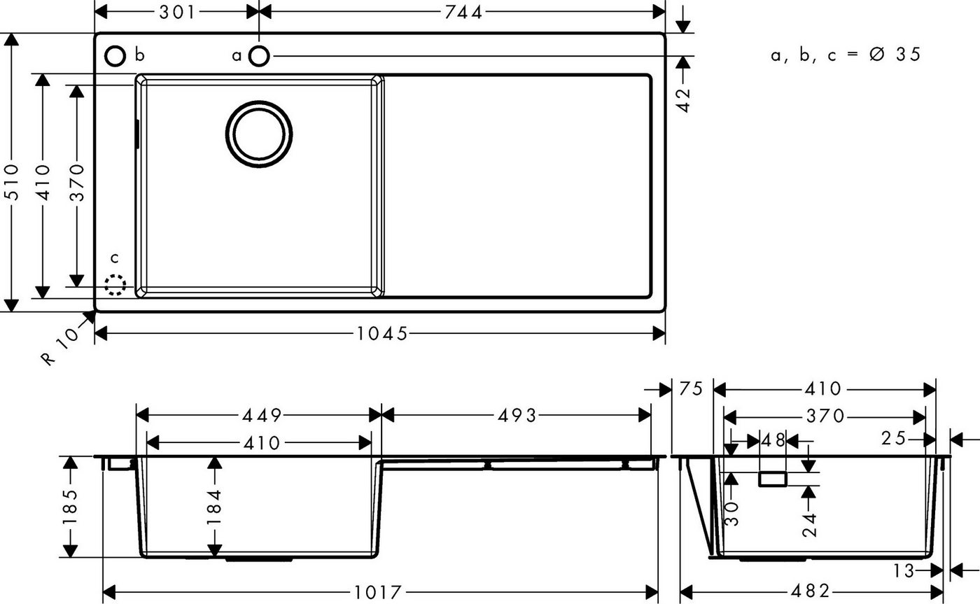 Thumbnail - hansgrohe Einbauspüle S71 S718-F450 Einbauspüle 450 mit Abtropffläche rechts Edelstahl